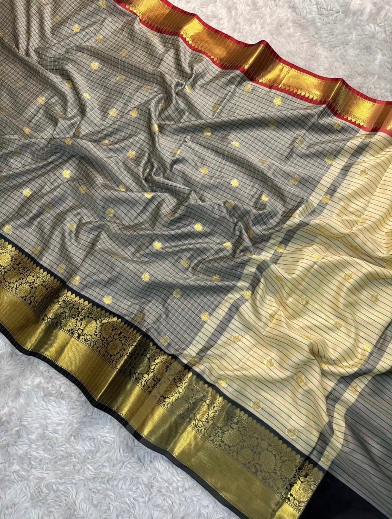 PREMIUM DUAL BORDER BANARASI KATAAN SILK SAREE - MULTI