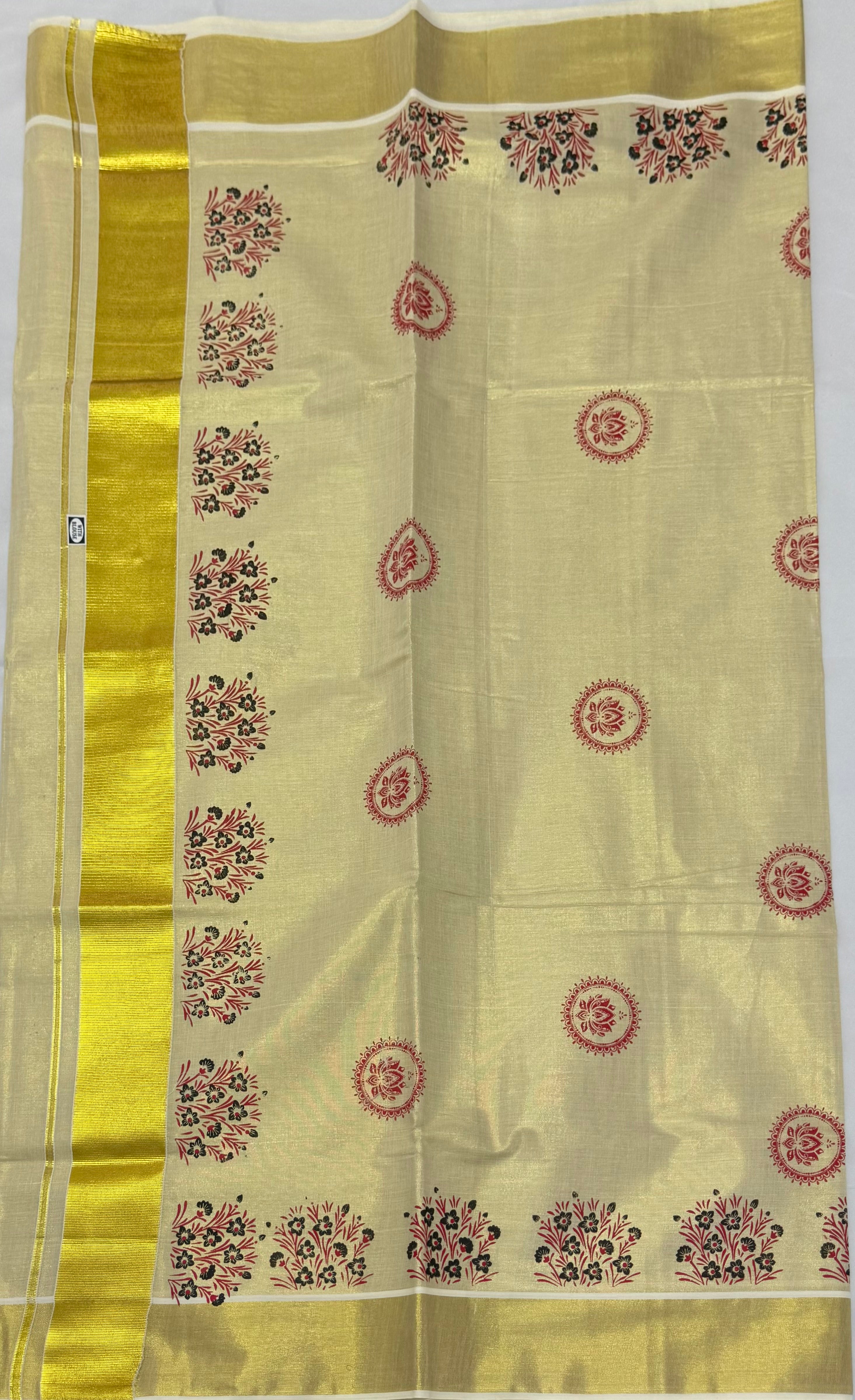 MURAL ART KASAVU TISSUE KERALA SAREE (GOLD,CREAM)