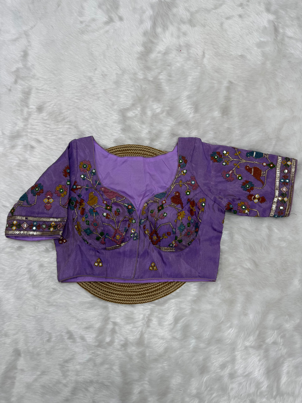 BRIDAL AARI WORK READY TO WEAR SAREE BLOUSE - LAVENDER