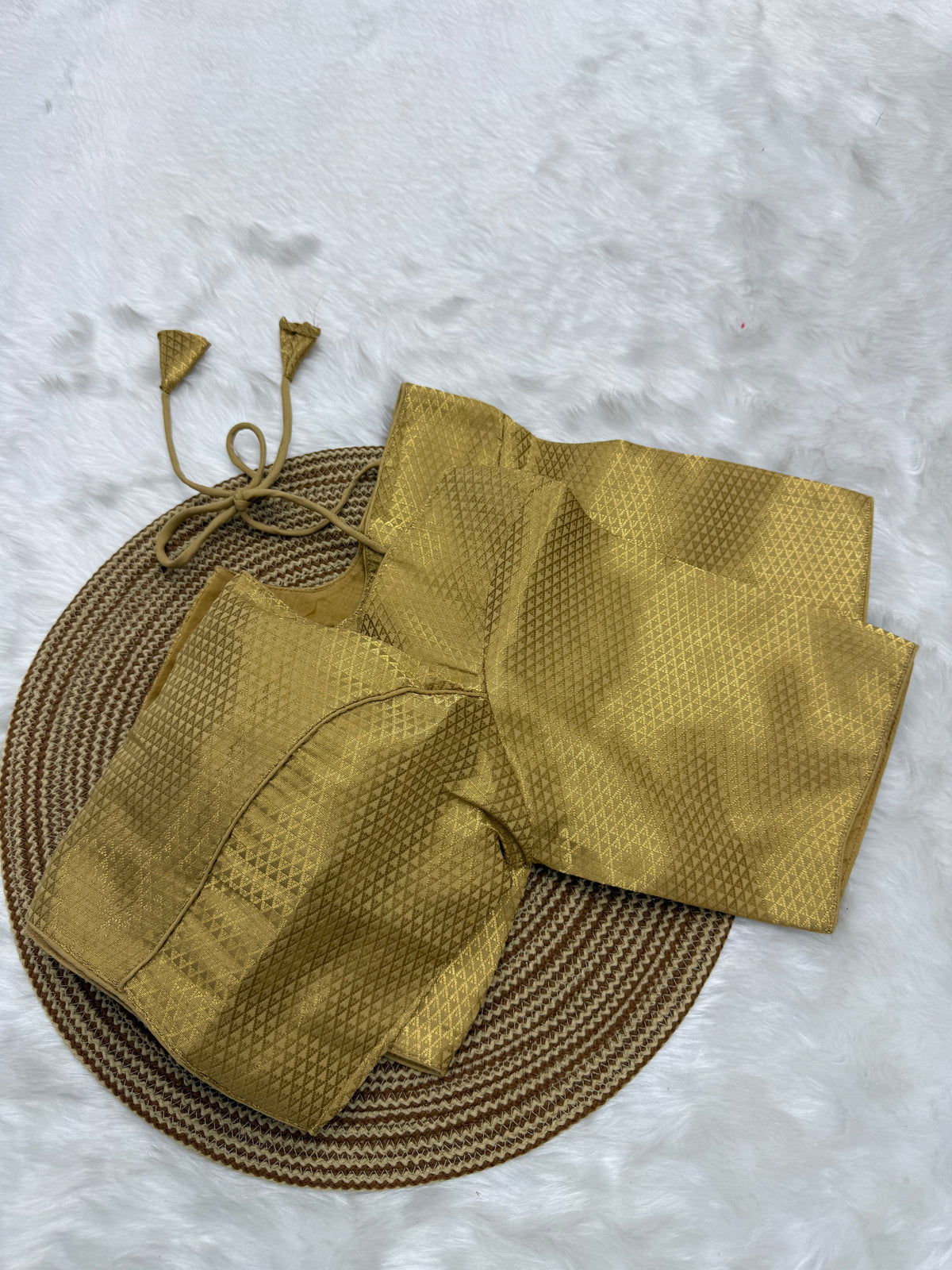 DESIGNER JACQUARD READY TO WEAR SAREE BLOUSE - GOLD