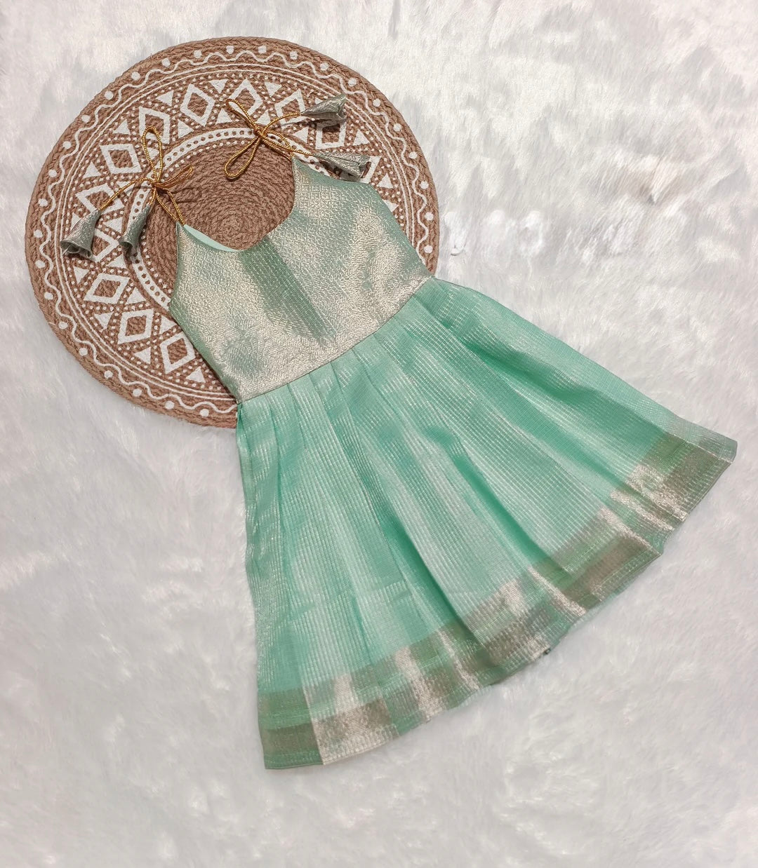GREEN TISSUE NEW BORN FROCK