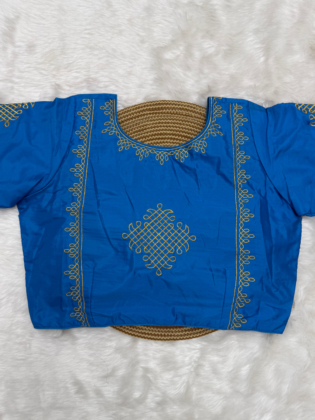 BRIDAL AARI WORK READY TO WEAR SAREE BLOUSE - SKYBLUE