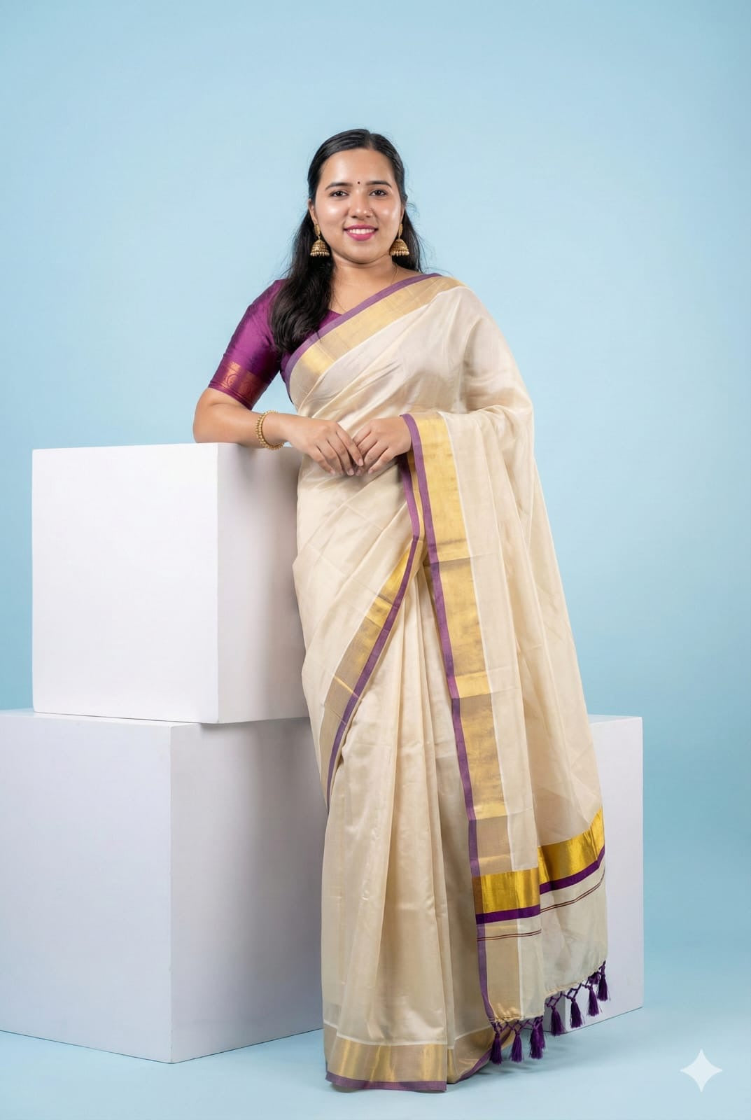SOLID/PLAIN HANDLOOM TISSUE SAREE ( PURPLE,BEIGE,GOLD)