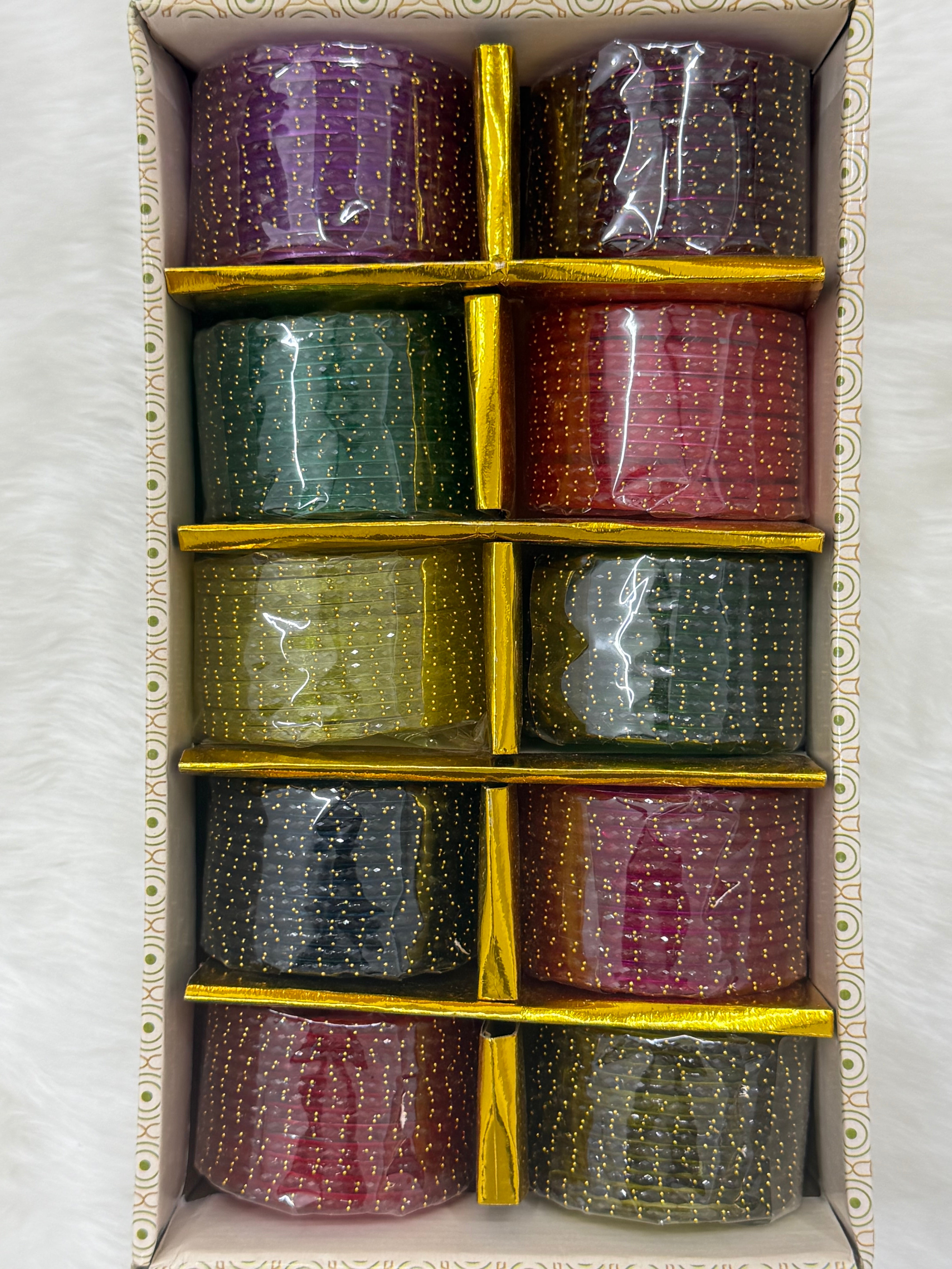 PREMIUM RAINDROP GLASS BANGLES - 10 COLOUR MIX(BOX OF 120PCS)