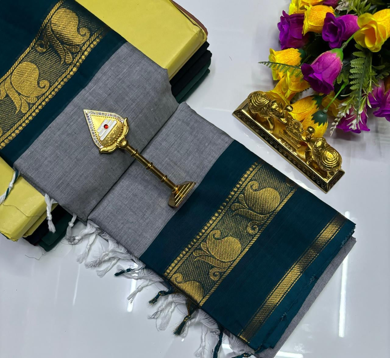 PURE KANCHI COTTON SAREES - GREY