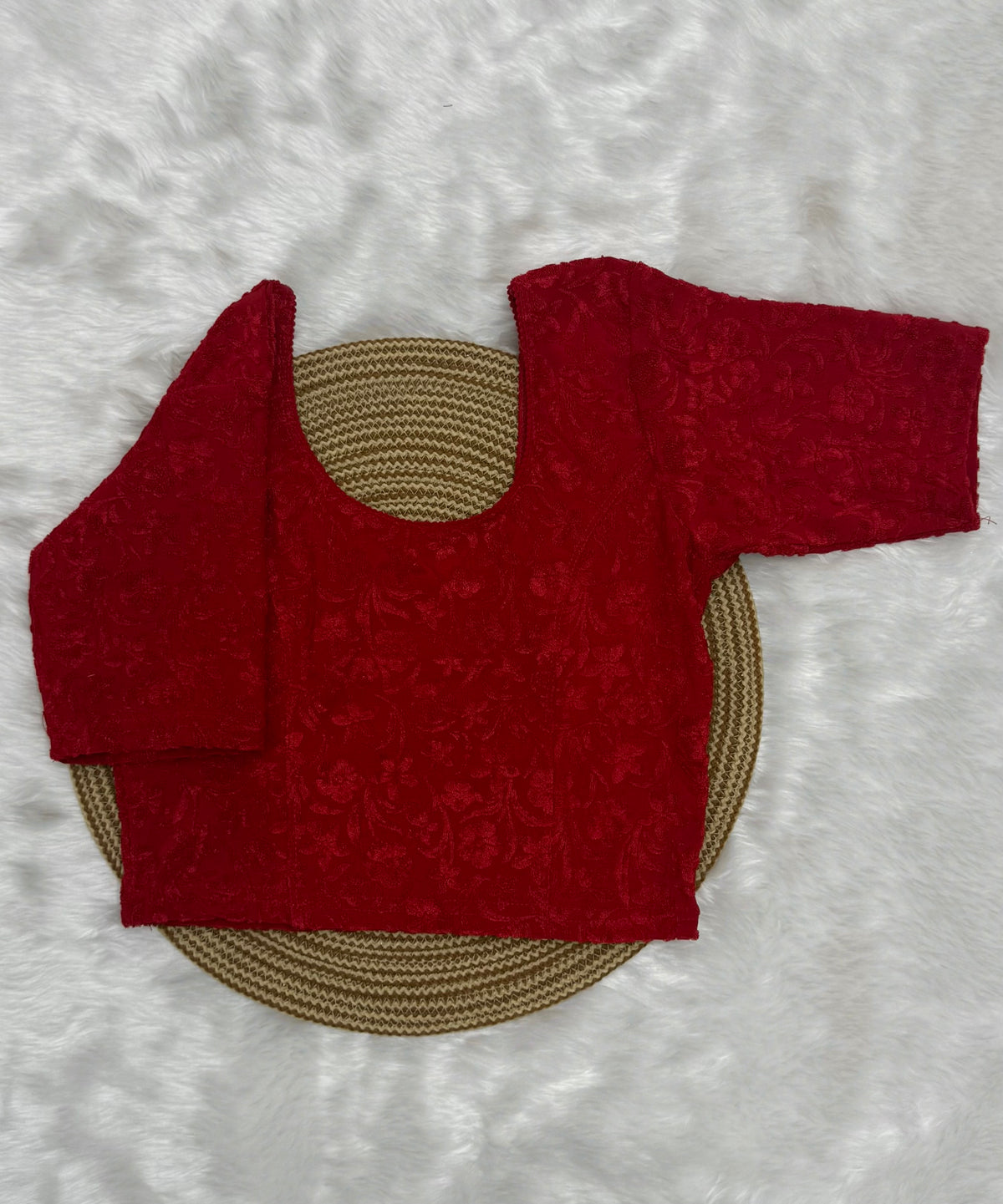 FLORAL EMBOSSED STRETCHABLE BLOUSE - RED