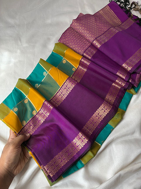 PREMIUM YELLOW TEAL PAALUM PAZHAMUM SAREE