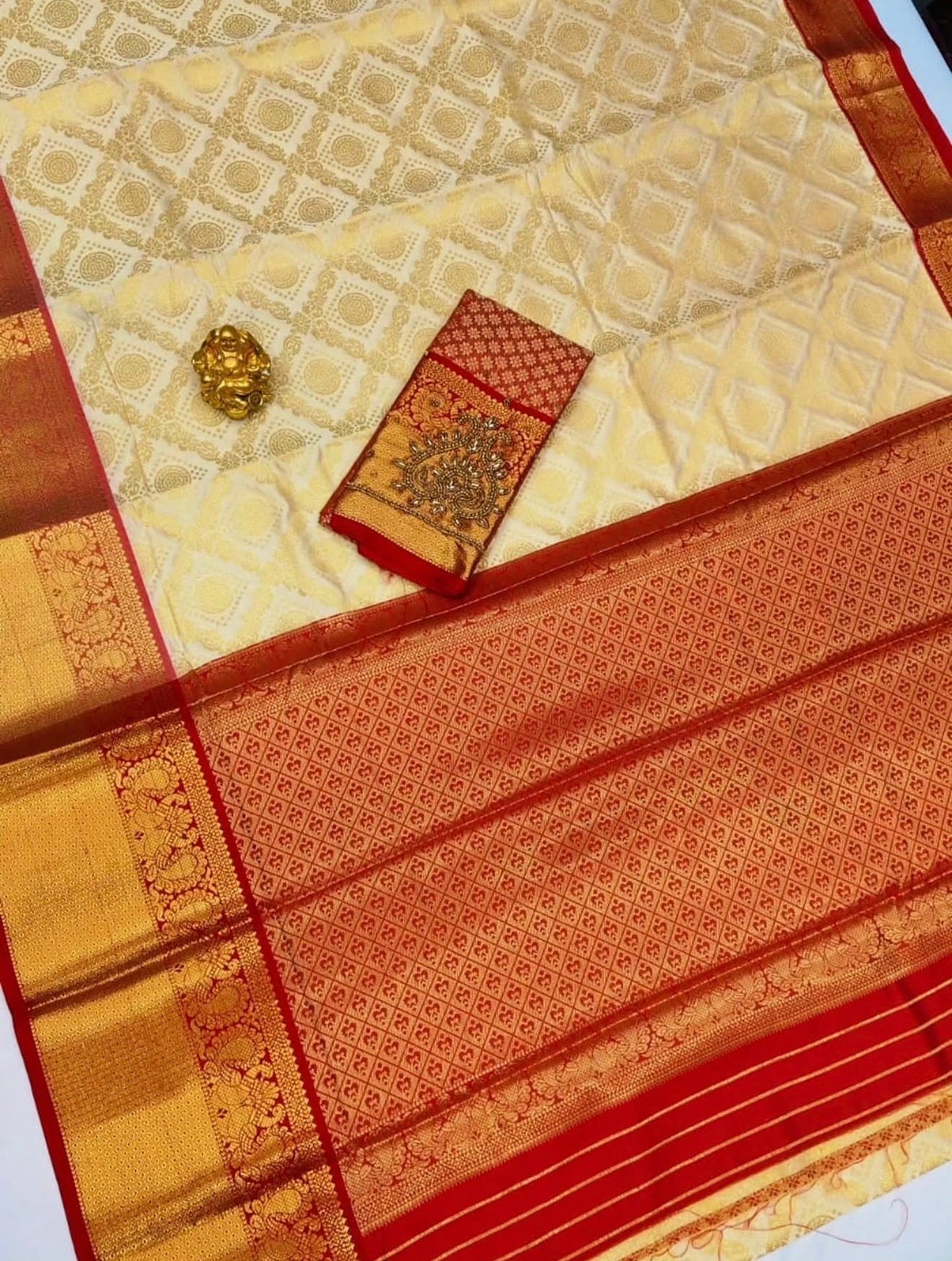 PREMIUM BANARASI SILK SAREE WITH WORK BLOUSE - CREAM