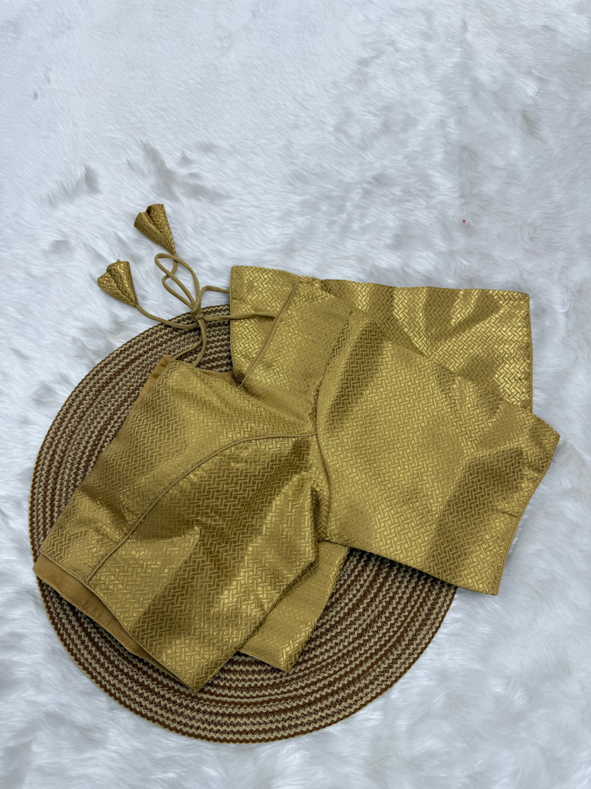 DESIGNER JACQUARD READY TO WEAR SAREE BLOUSE - GOLD
