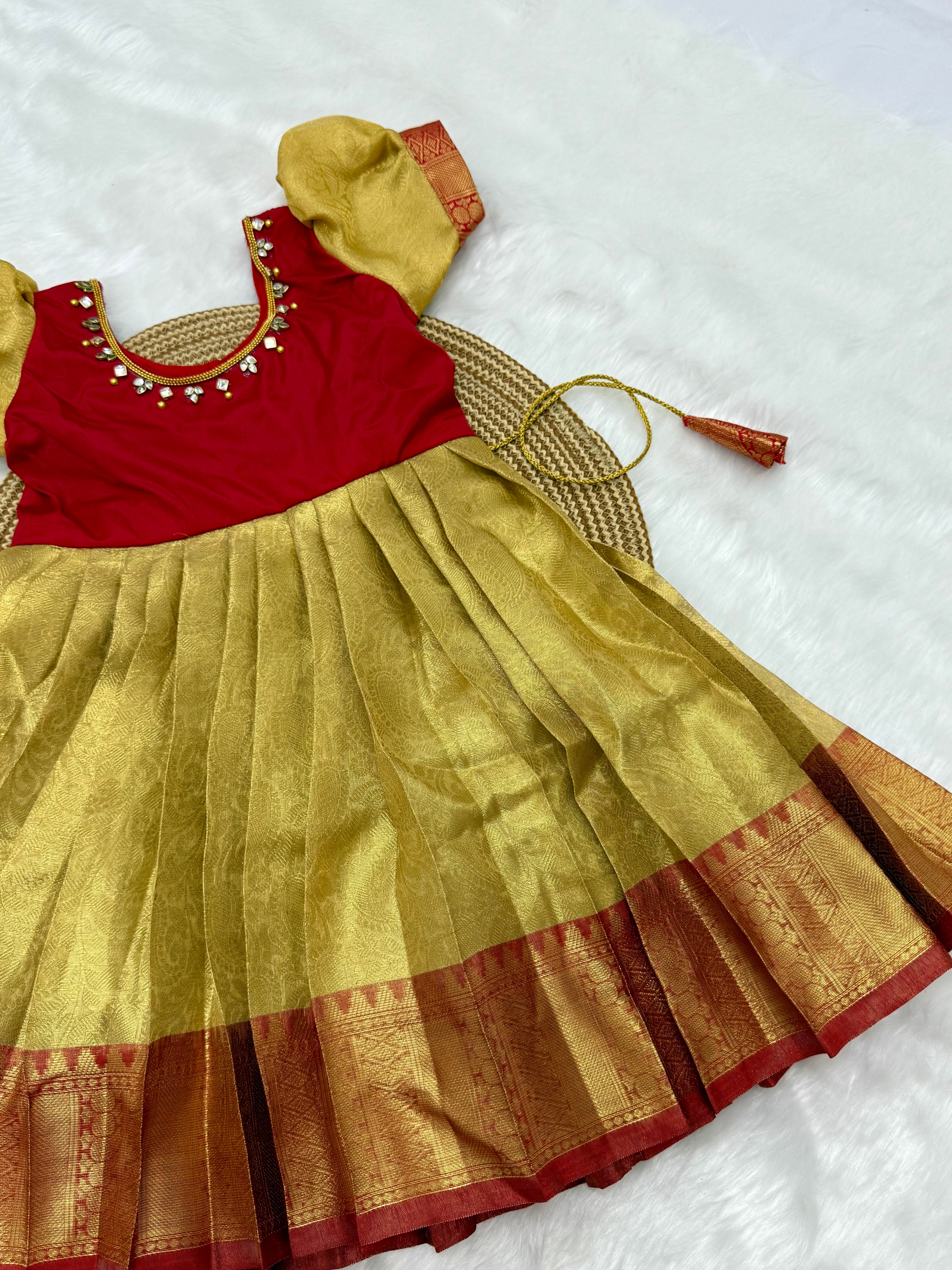 GIRL'S SILK PATTU PAVADAI WITH STONE WORK
