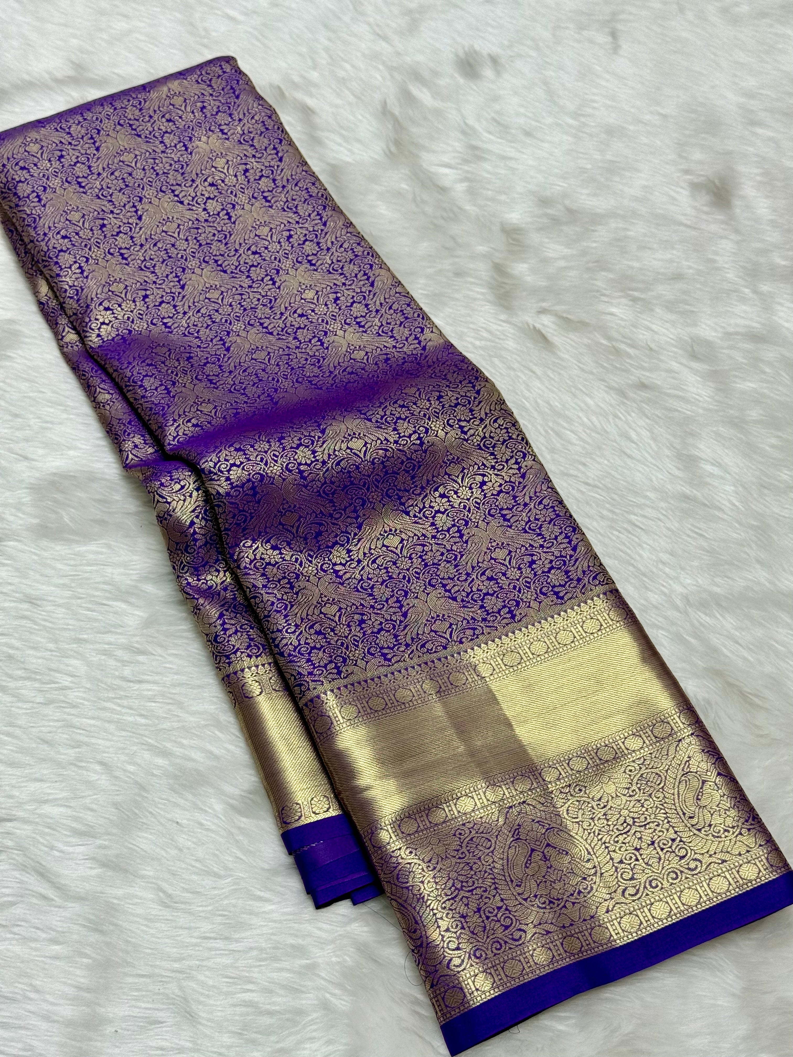 PREMIUM KANCHI BROCADE SILK SAREE - GOLDEN PURPLE