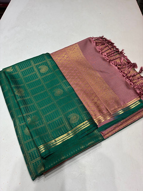 PREMIUM TEAL MAUVE PAALUM PAZHAMUM SAREE