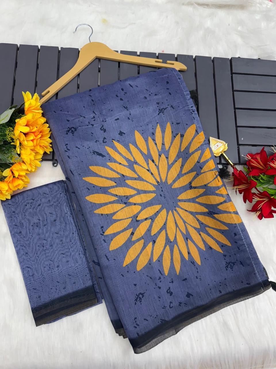 DIGITAL DESIGN CHANDERI SILK SAREE - GREY