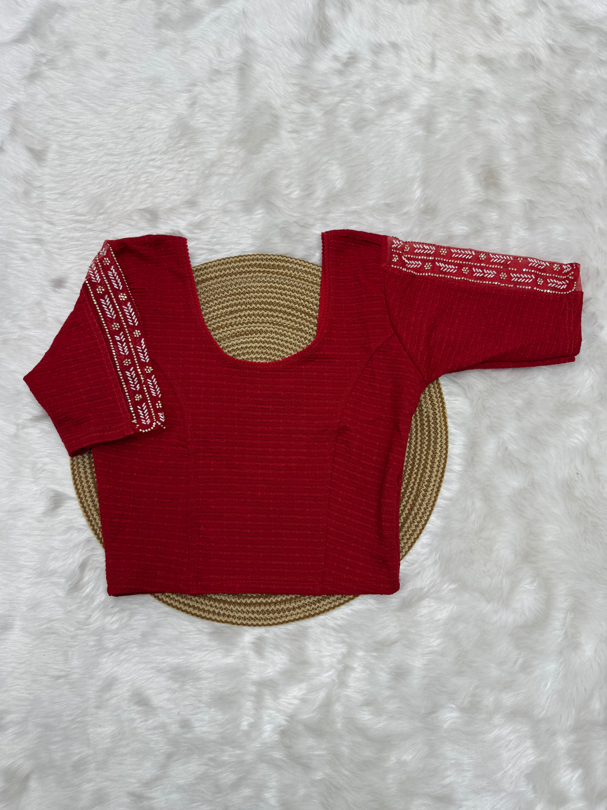 DESIGNER BEADWORK STRETCHABLE BLOUSE - RED
