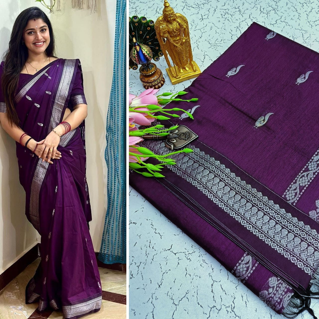 PREMIUM GADWAL/KALYANI COTTON SILK SAREES - DEEP PLUM