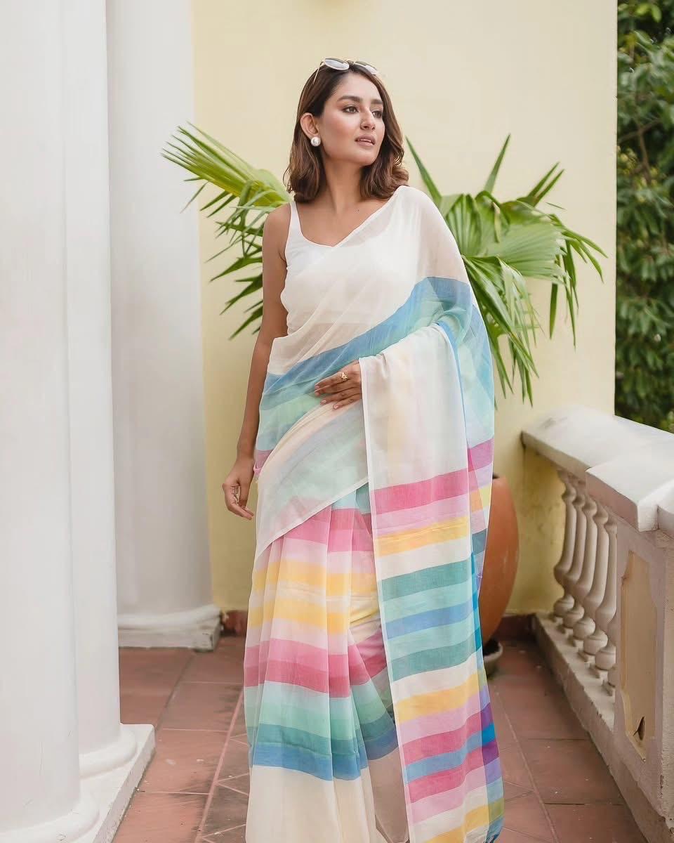 TRENDY MULTICOLOUR CHECKED TYPE SAREE
