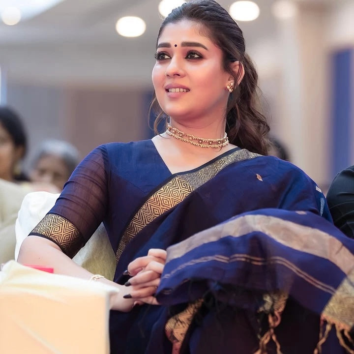NAYANTHARA MAAM INSPIRED SILK COTON SAREE - NAVY BLUE