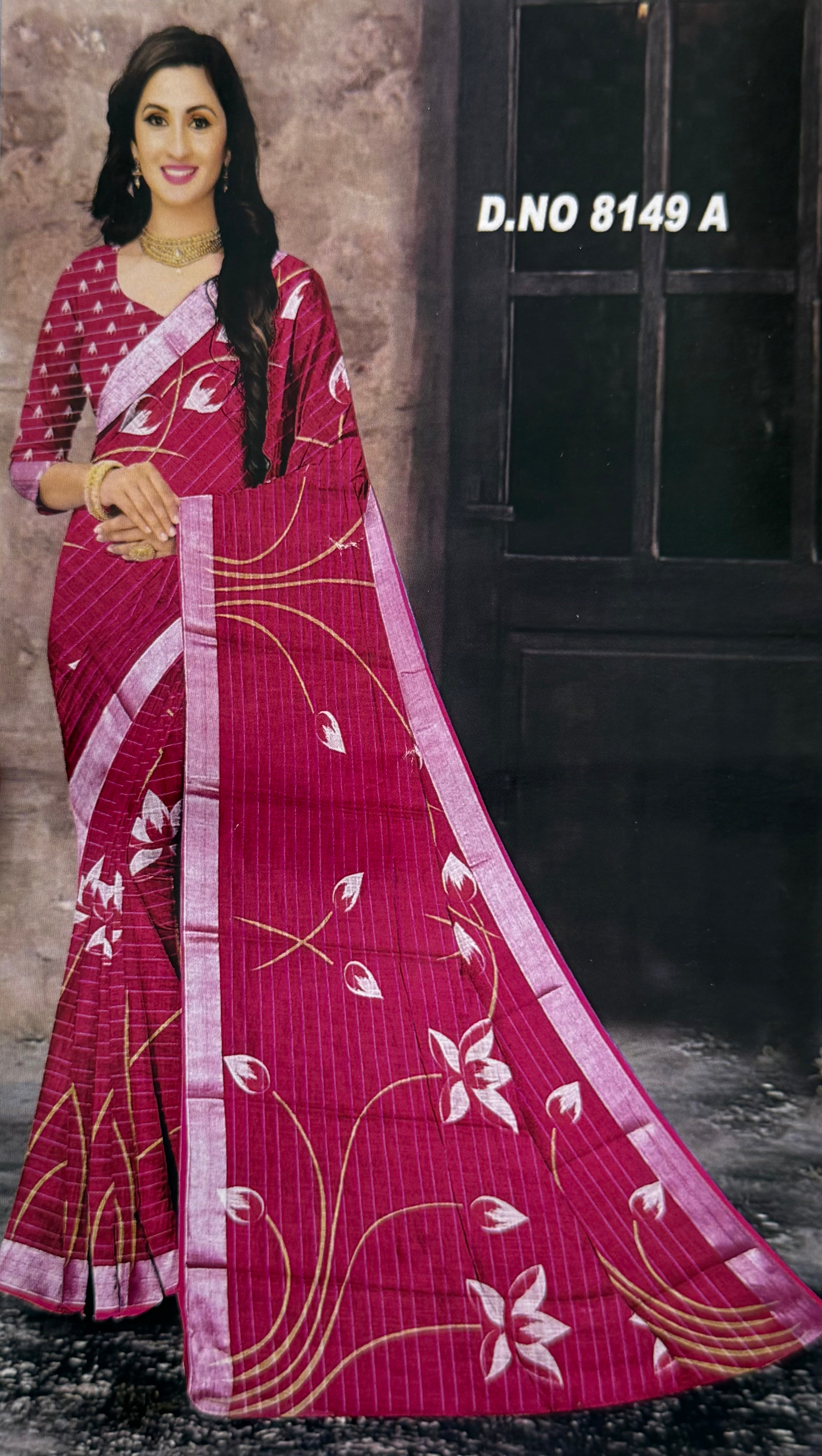 PREMIUM LINEN COTTON SILK SAREE - RANI PINK