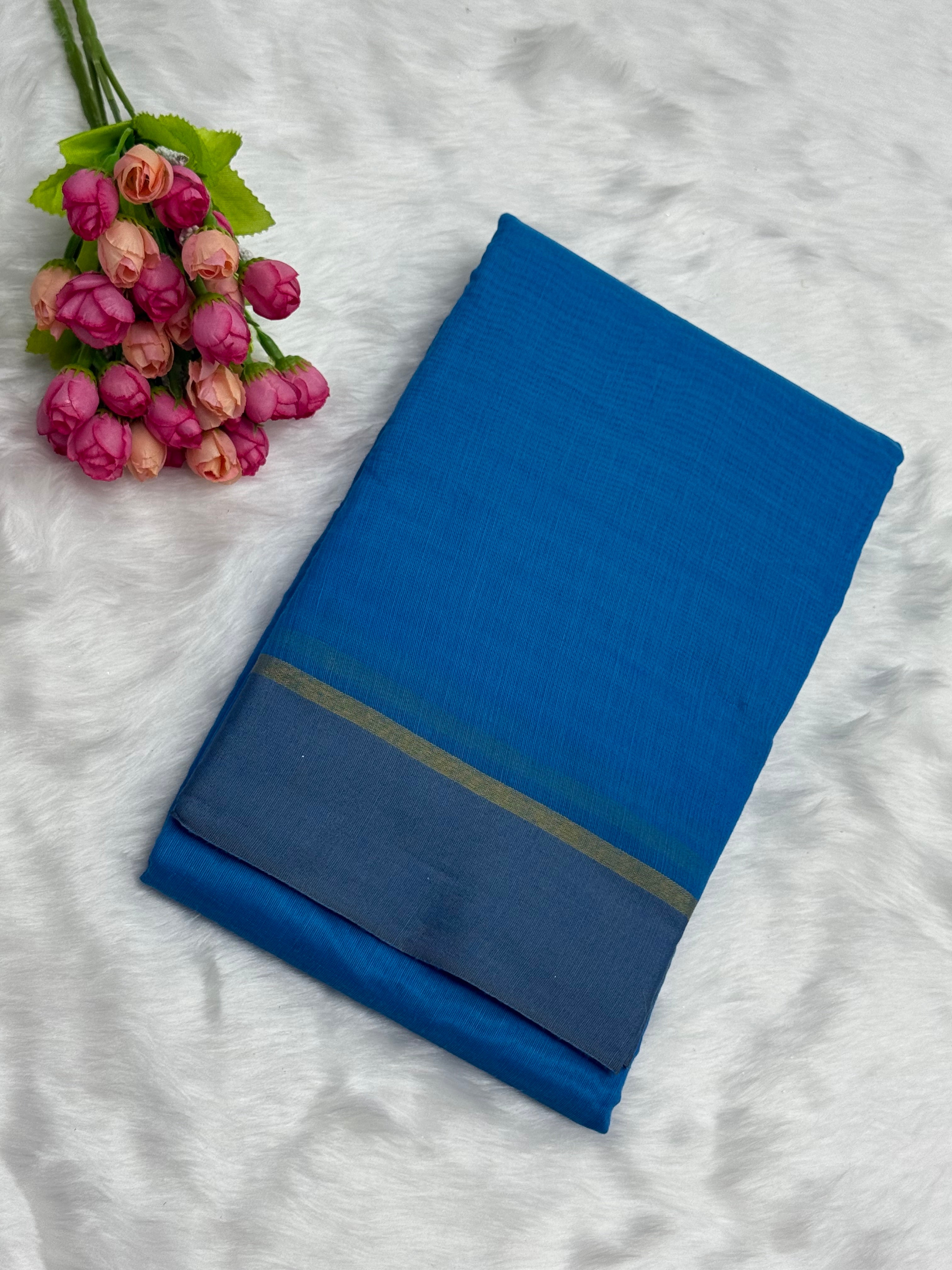 PLAIN SILK COTTON SAREE - BLUE