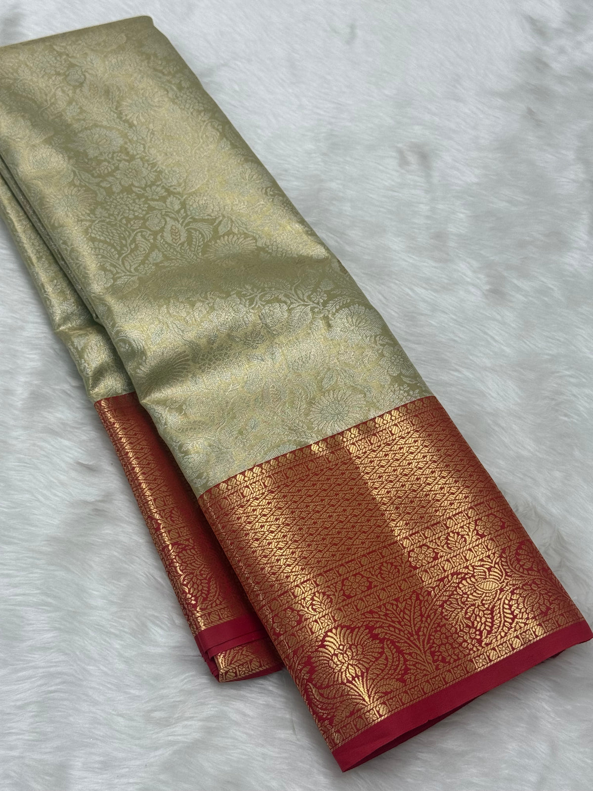 PREMIUM SEMI KANCHI TISSUE SILK SAREE - TEAGREEN GOLD