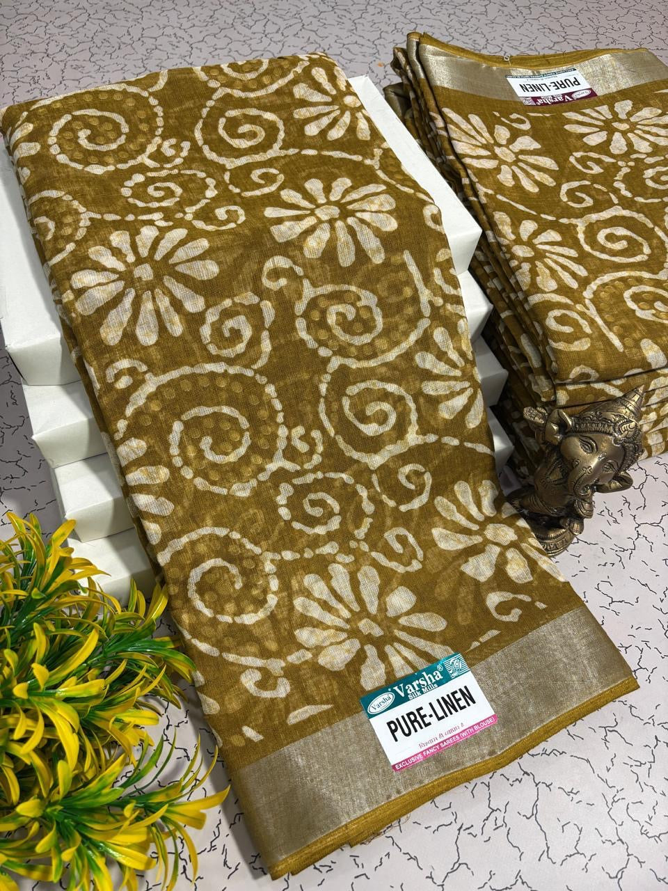 TRENDY PURE LINEN COTTON SAREES - HAZELNUT
