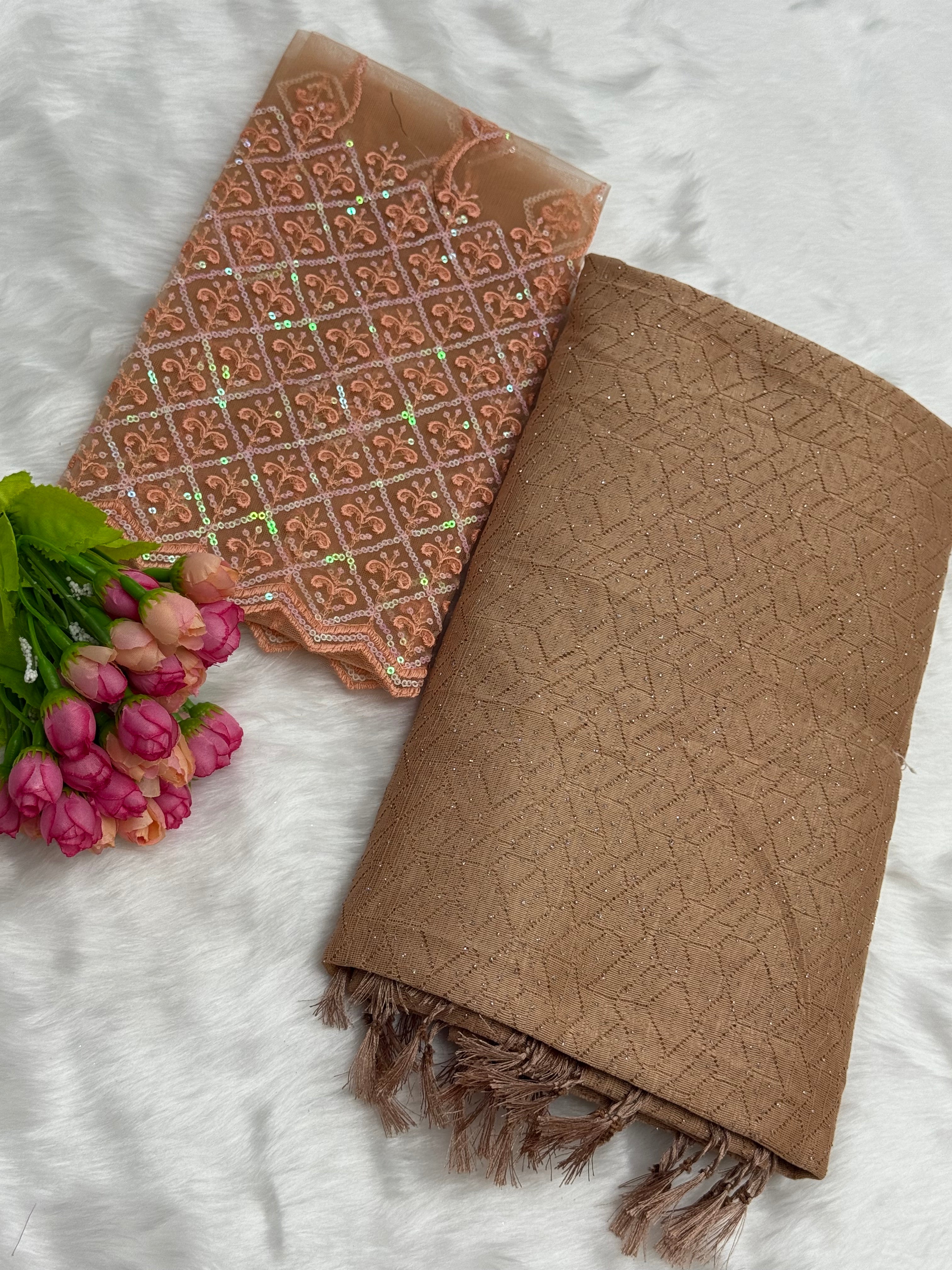 NETTED GEORGETTE SAREE WITH BLOUSE PIECE - MALIBU