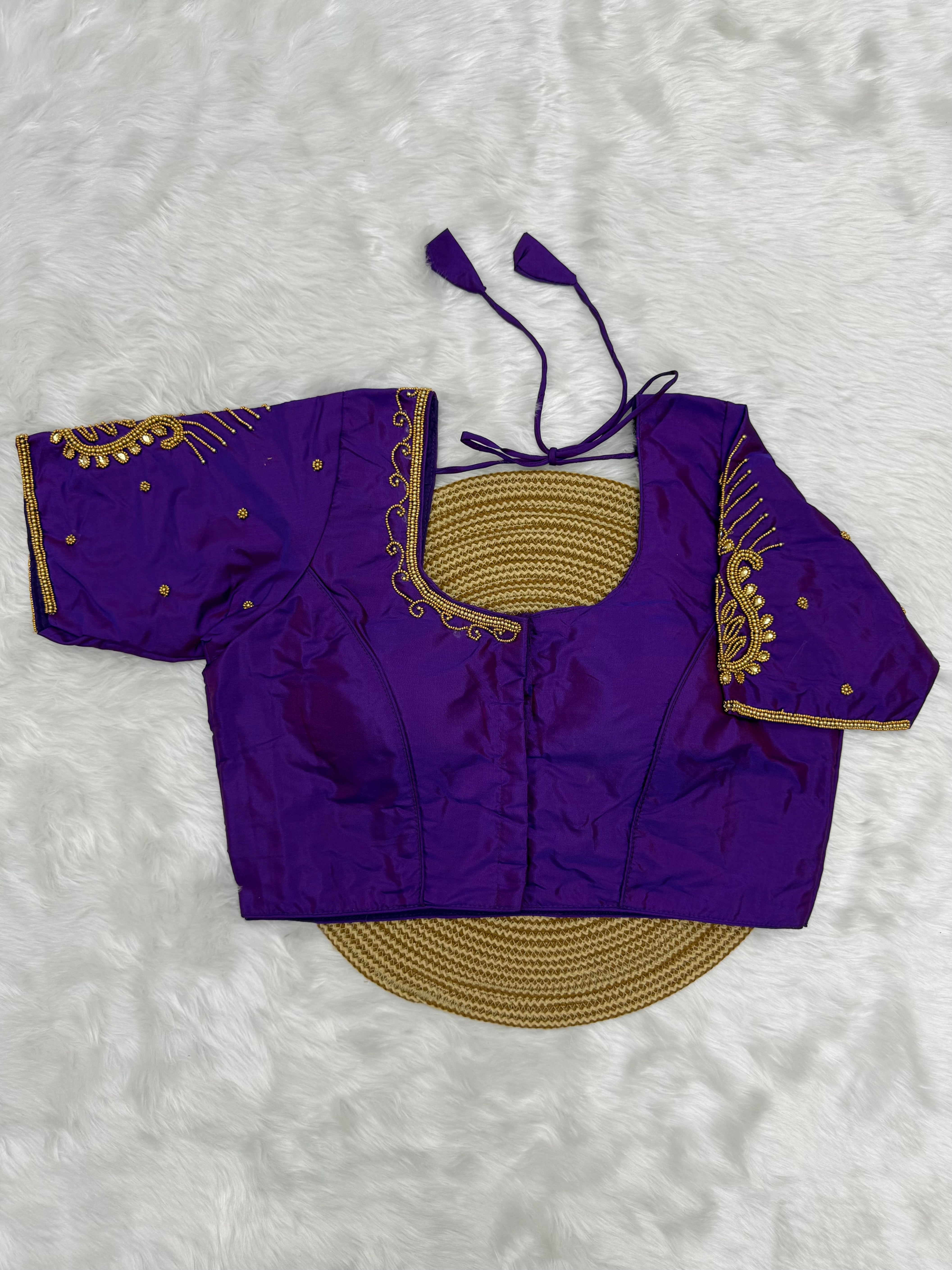 BRIDAL AARI WORK READY TO WEAR SAREE BLOUSE - ROYAL PURPLE