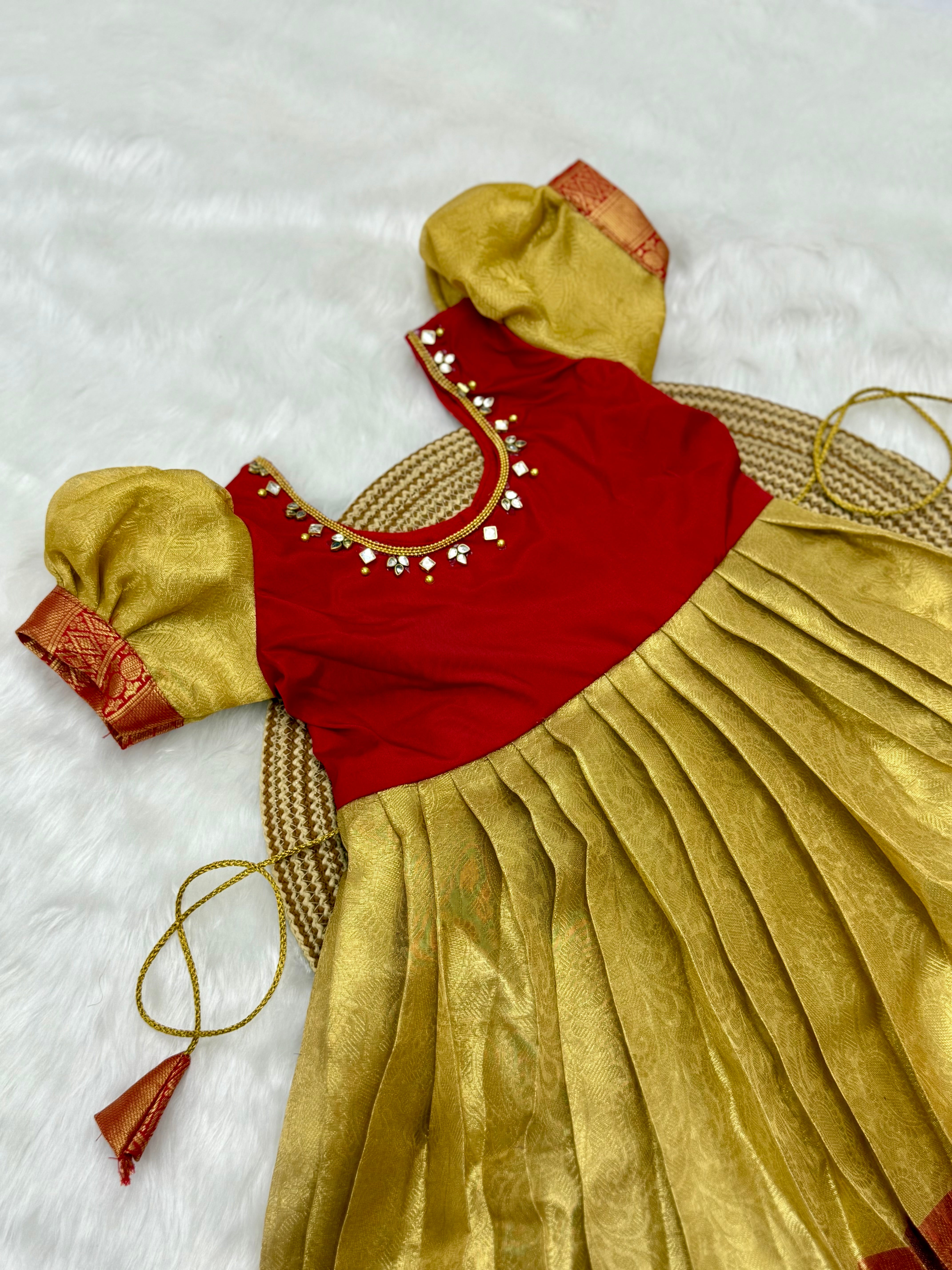 GIRL'S SILK PATTU PAVADAI WITH STONE WORK