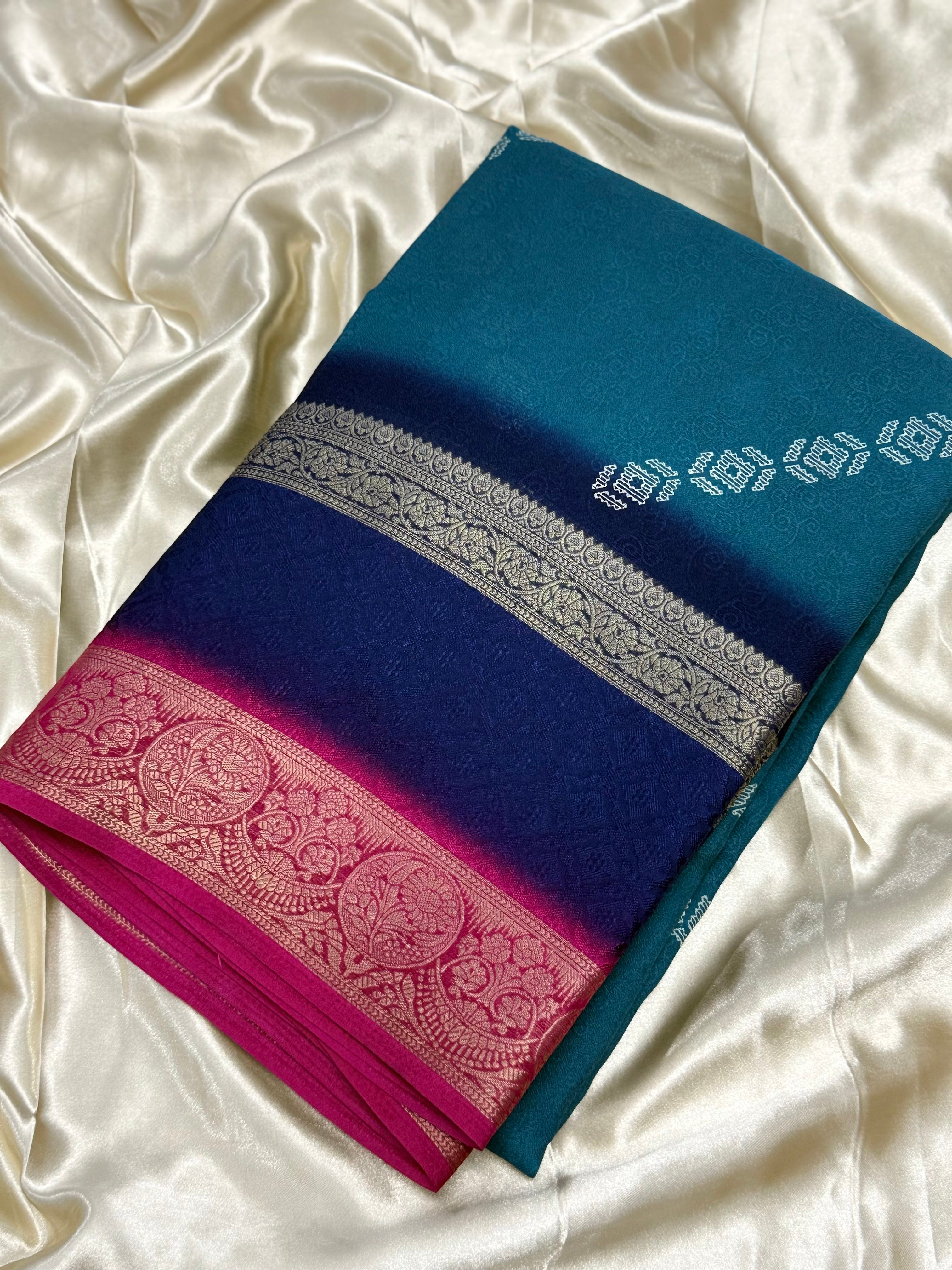 DUPION GEORGETTE SAREE - TURQUOISE