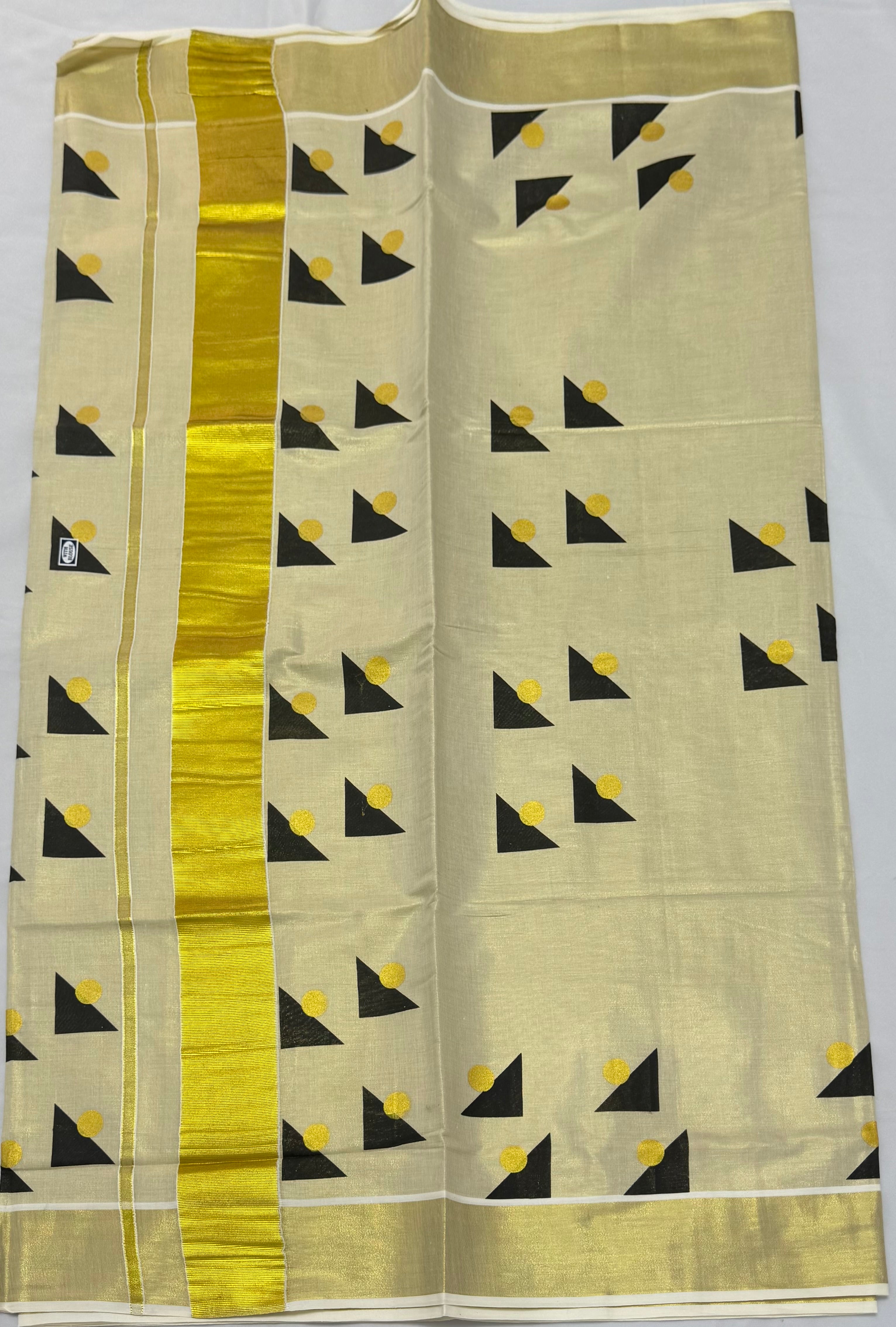 BLOCK PRINTED KASAVU TISSUE SAREE - (GOLD,CREAM)