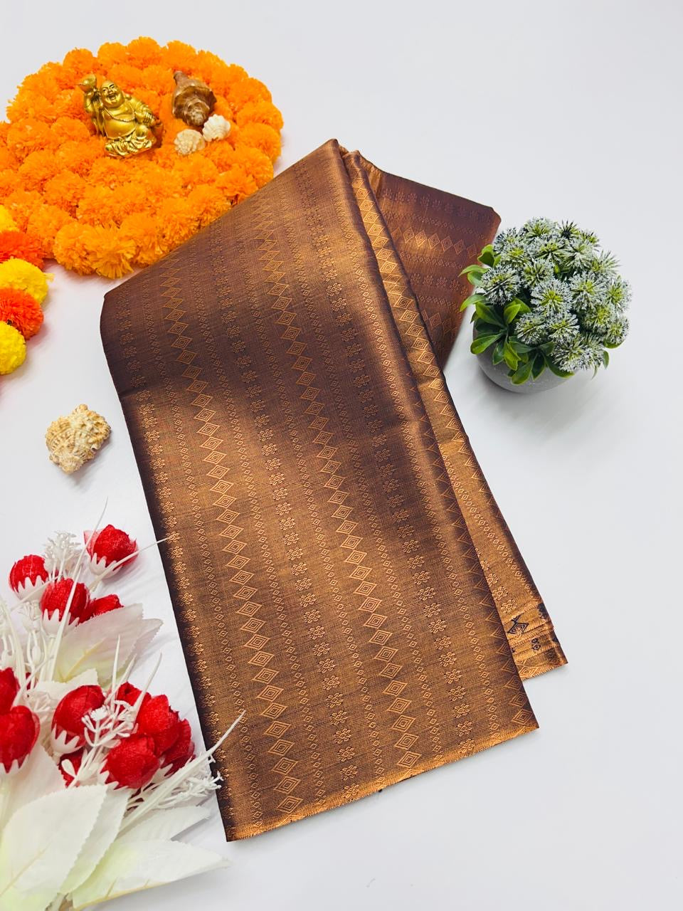 SEMI SILK JACQUARD SOFT TISSUE SAREES - COPPER