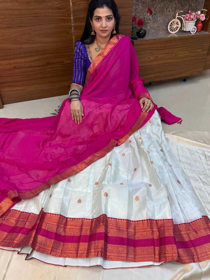 TRADITIONAL DESIGNER DHAVANI SET - RANI PINK