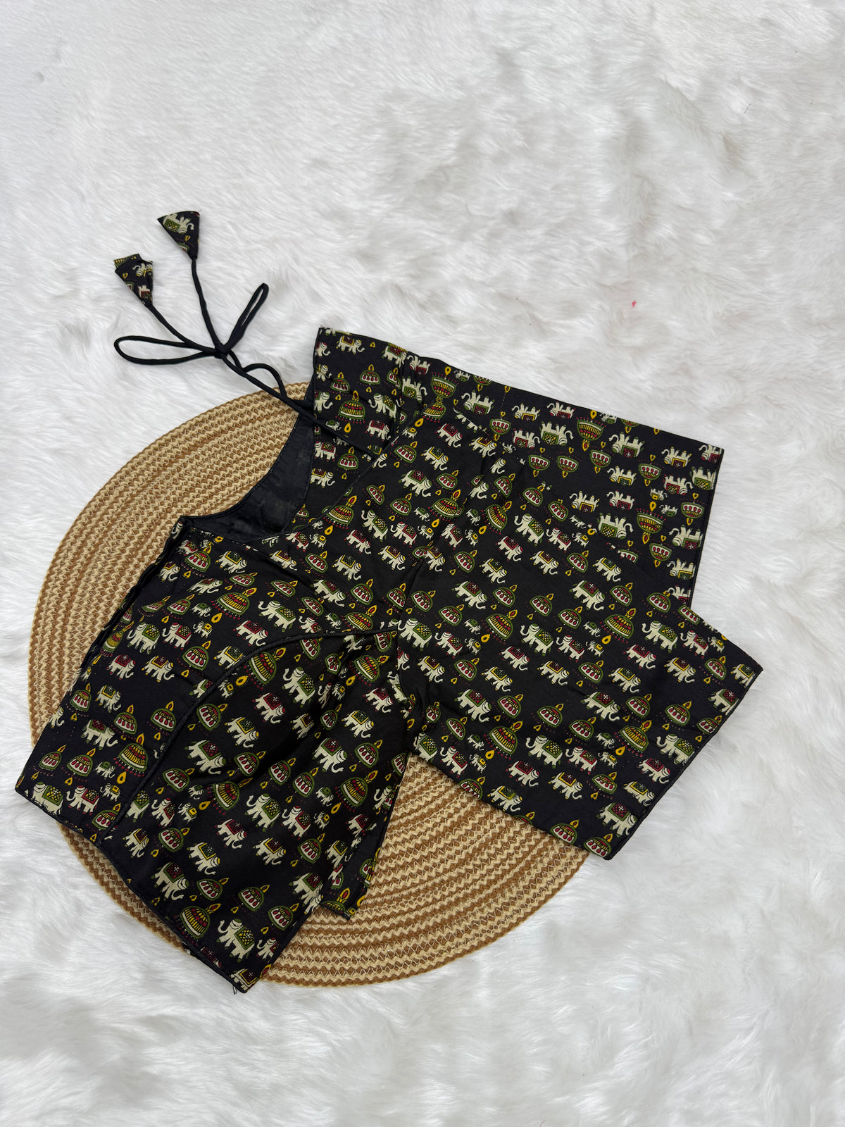 KALAMKARI PRINTED READYMADE BLOUSE - BLACK