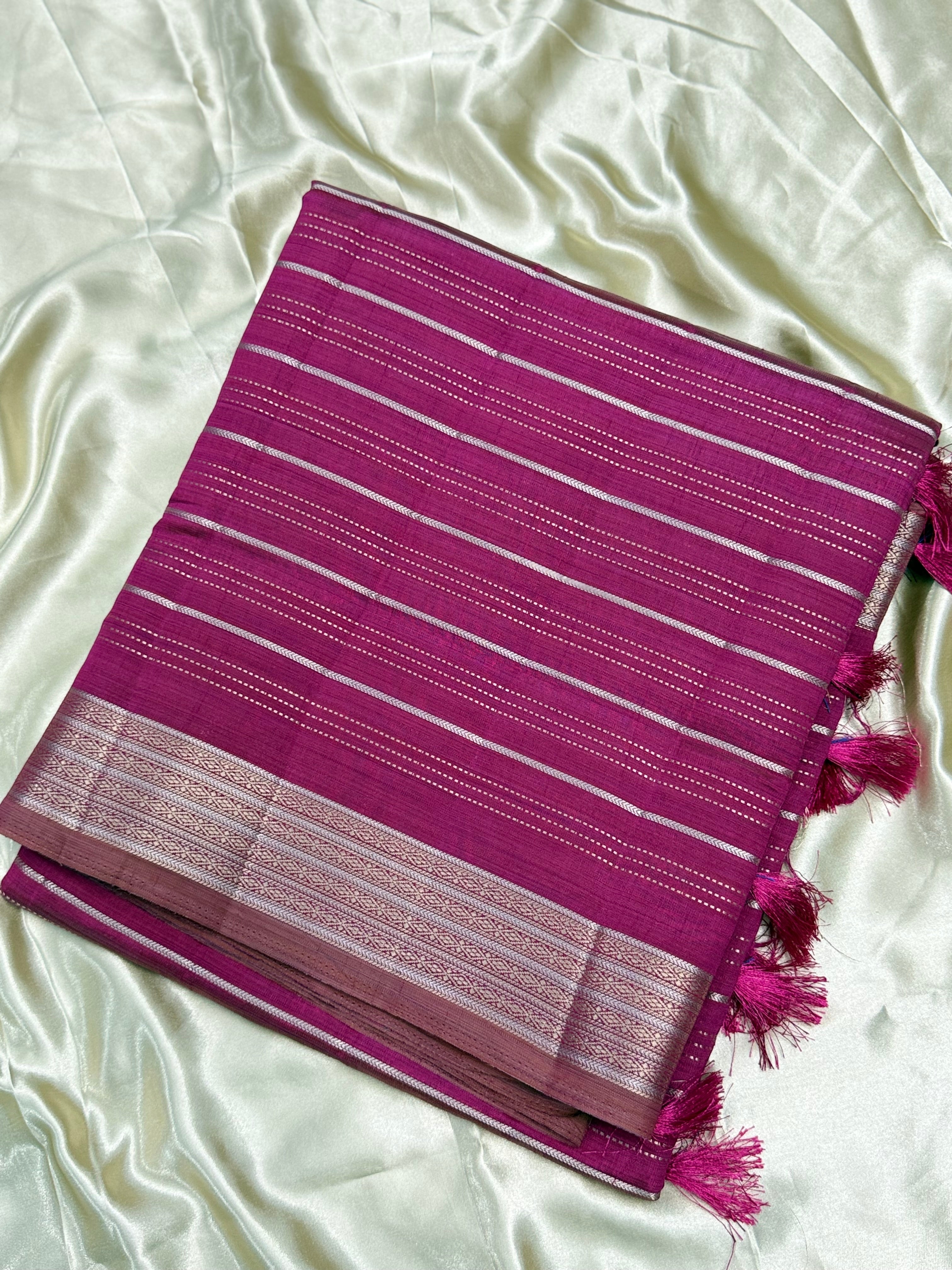 TUSSAR SILK SAREE WITH ZARI BORDER - MAGENTA