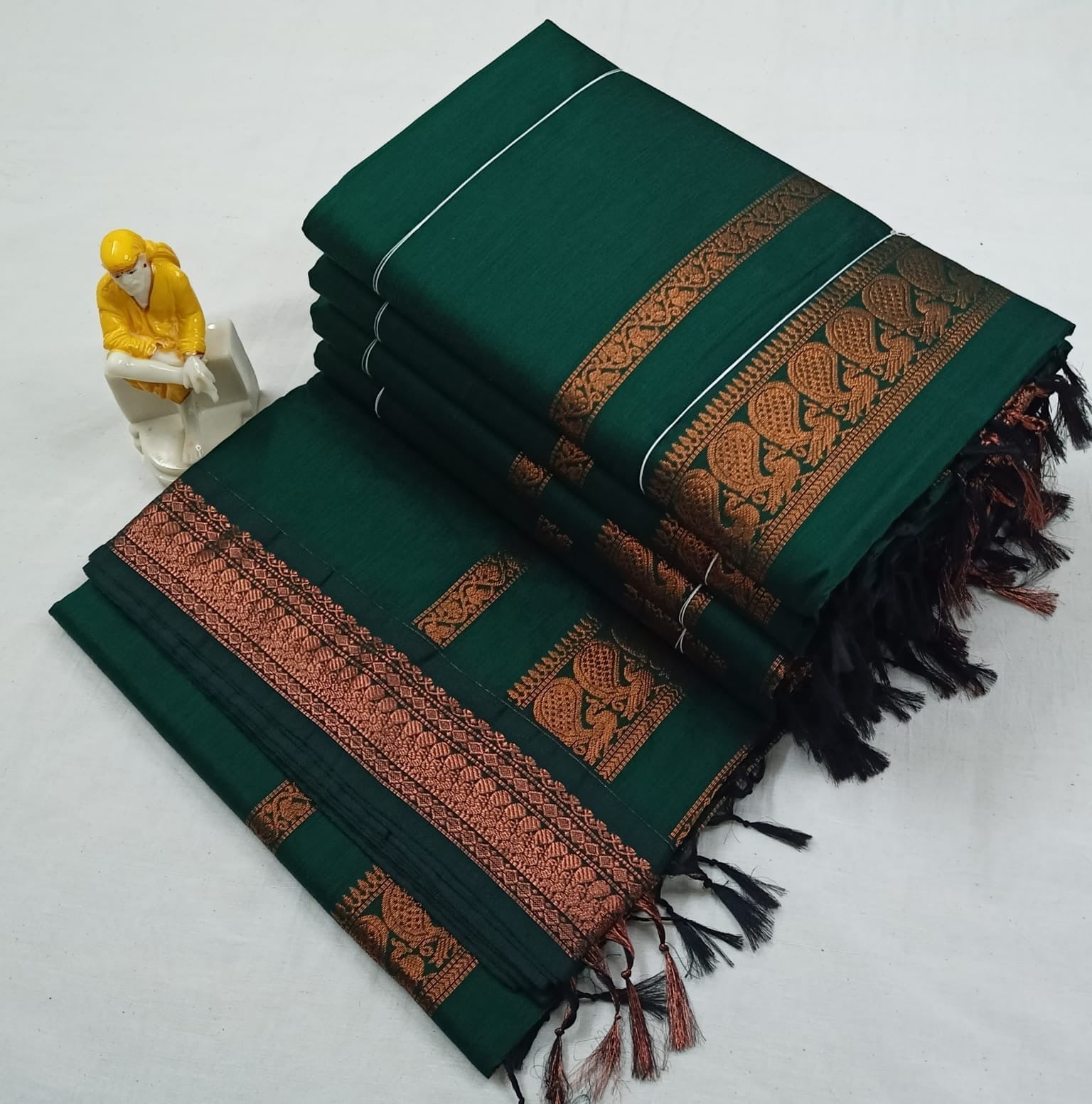 PREMIUM GADWAL/KALYANI COTTON SILK SAREES - BOTTLE GREEN