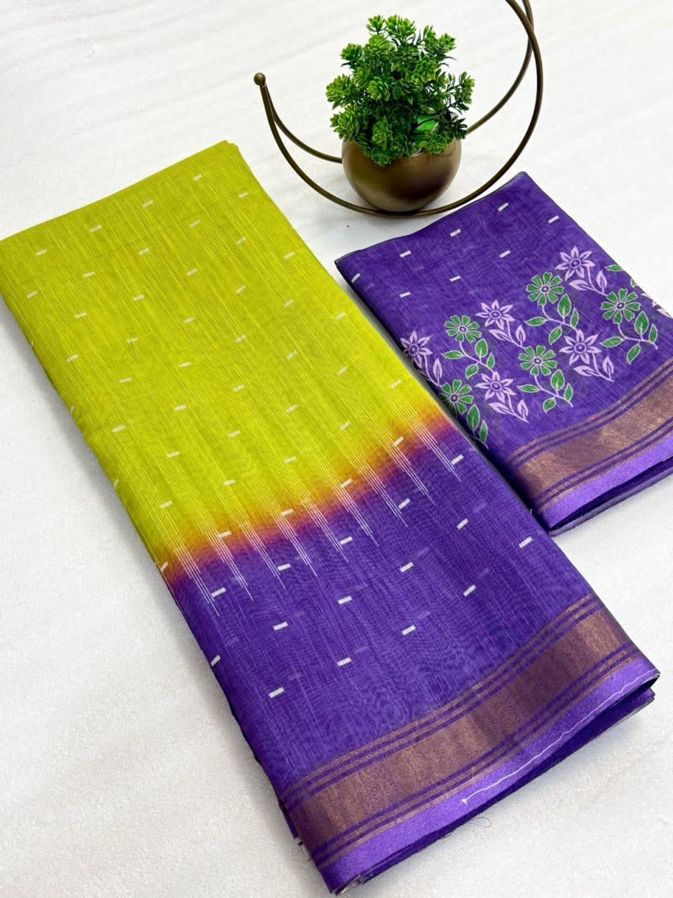 DIGITAL DESIGN CHANDERI SILK SAREE - GREEN