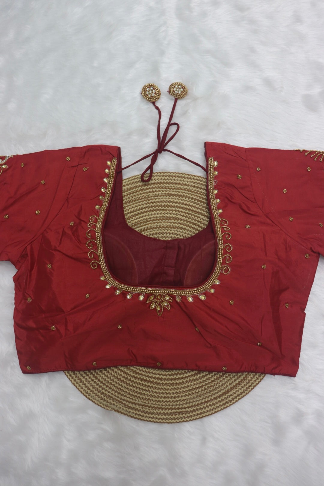 BRIDAL AARI WORK READY TO WEAR SAREE BLOUSE - RED