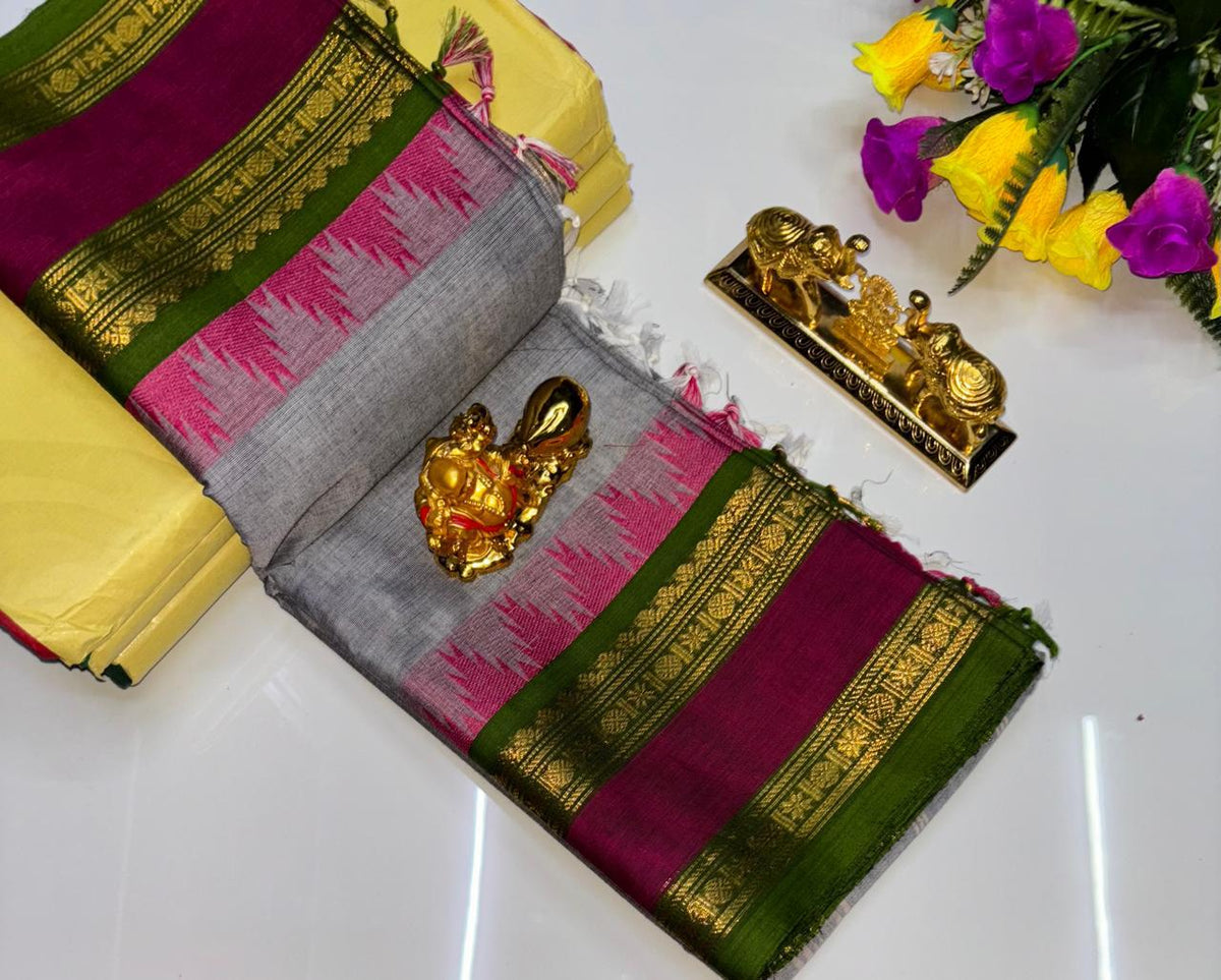 PURE KANCHI COTTON SAREES - GREY