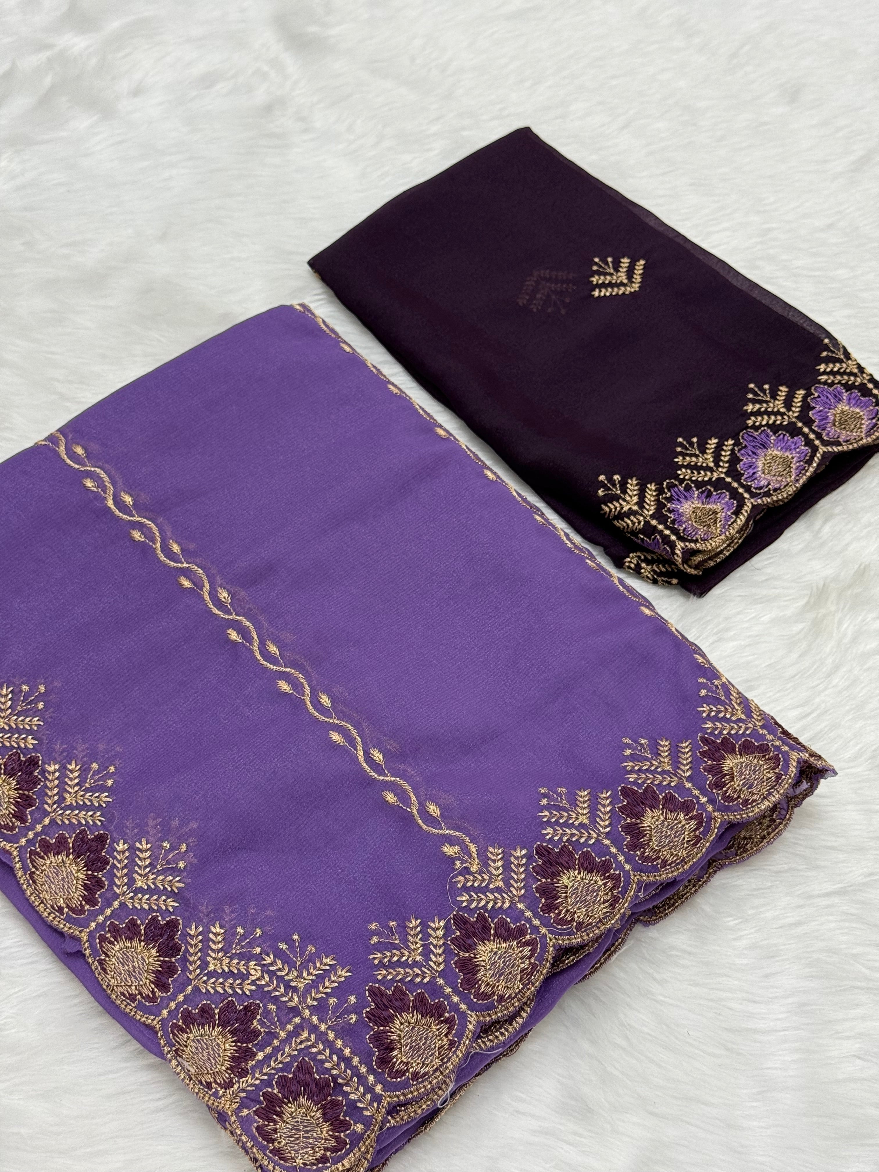CHIFFON GEORGETTE DESIGNER SAREE - LAVENDER