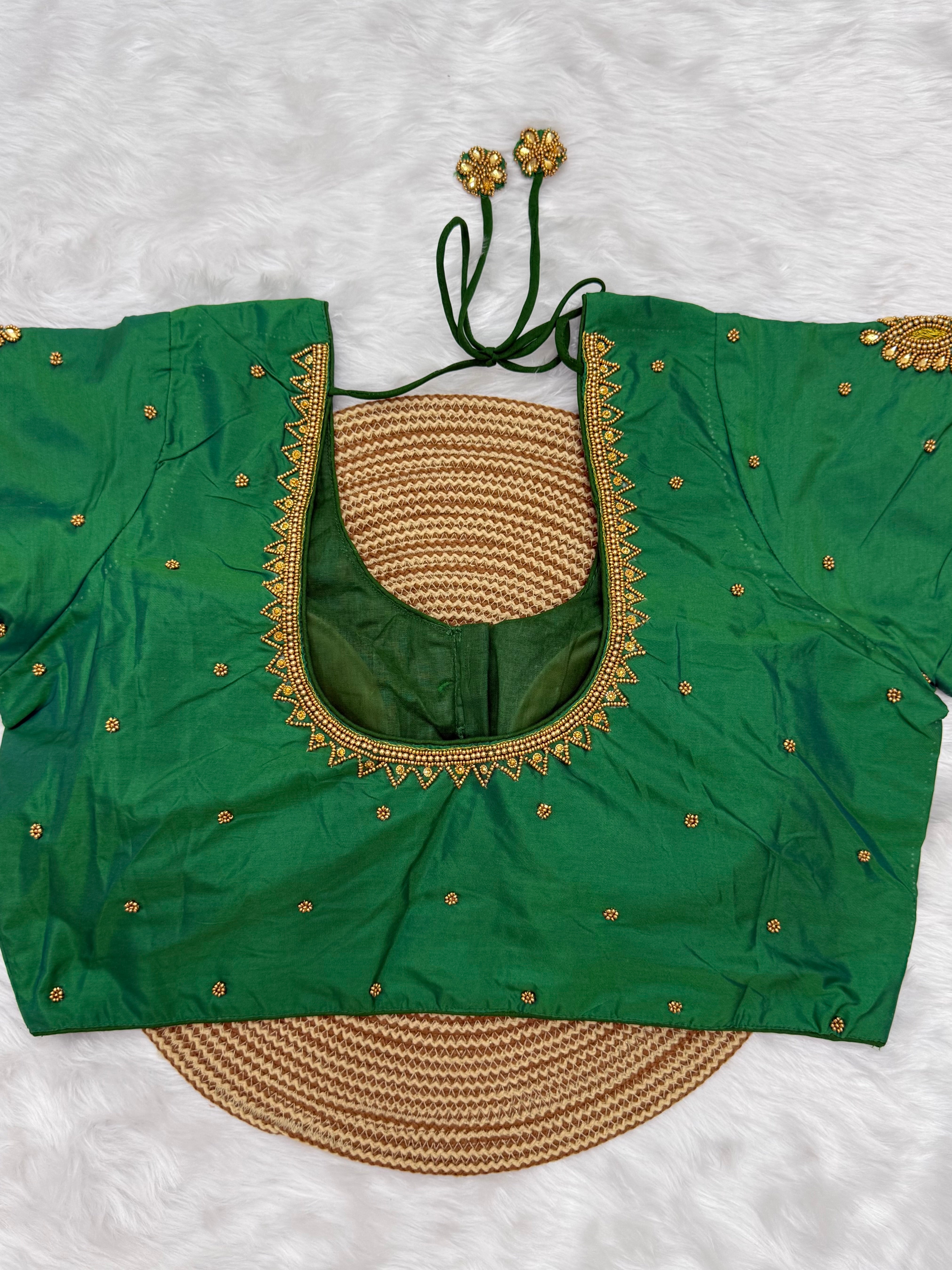 BRIDAL AARI WORK READY TO WEAR SAREE BLOUSE - GREEN