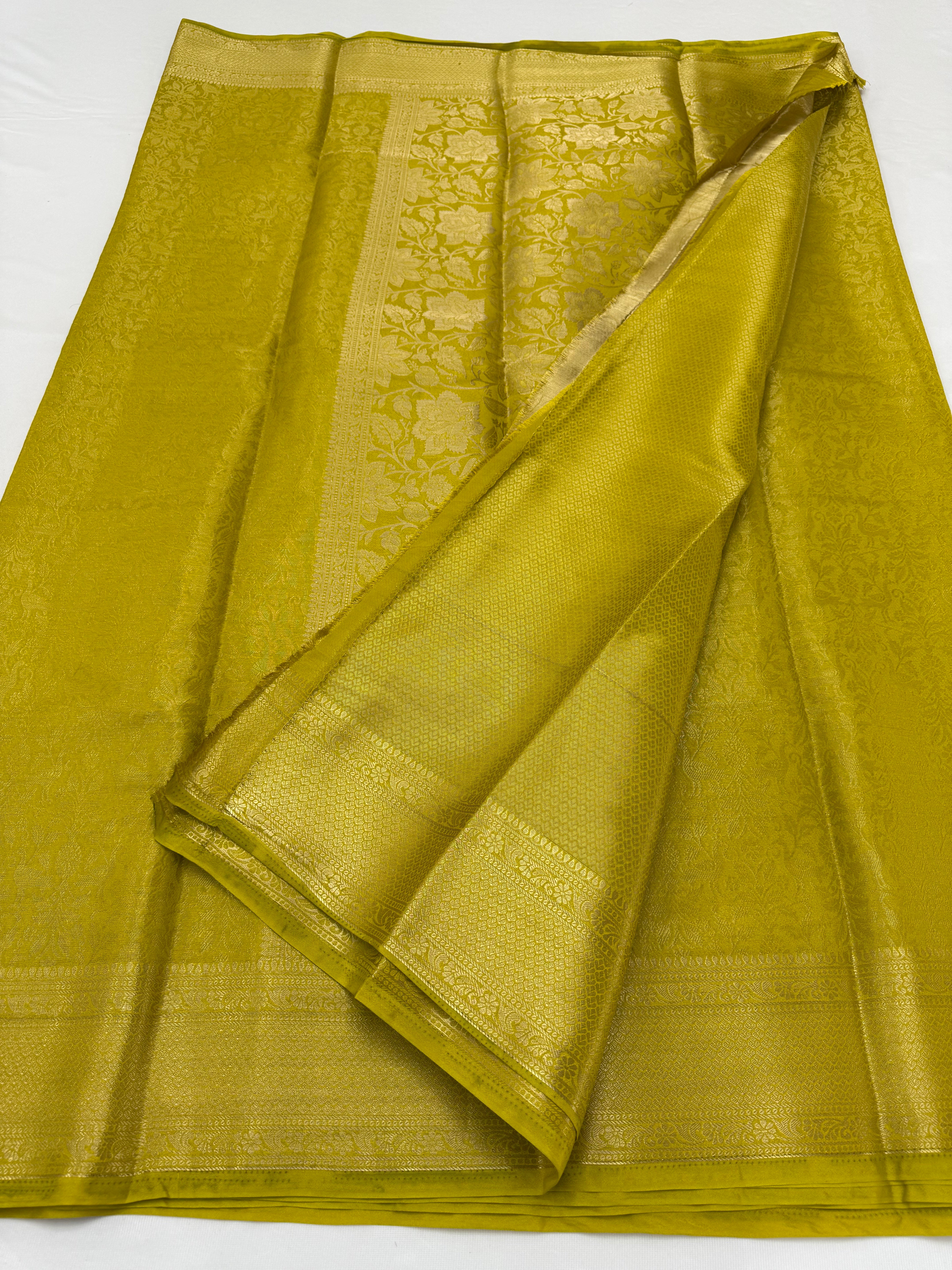BEAUTIFUL SEMI BROCADE CREPE SILK SAREE - YELLOW