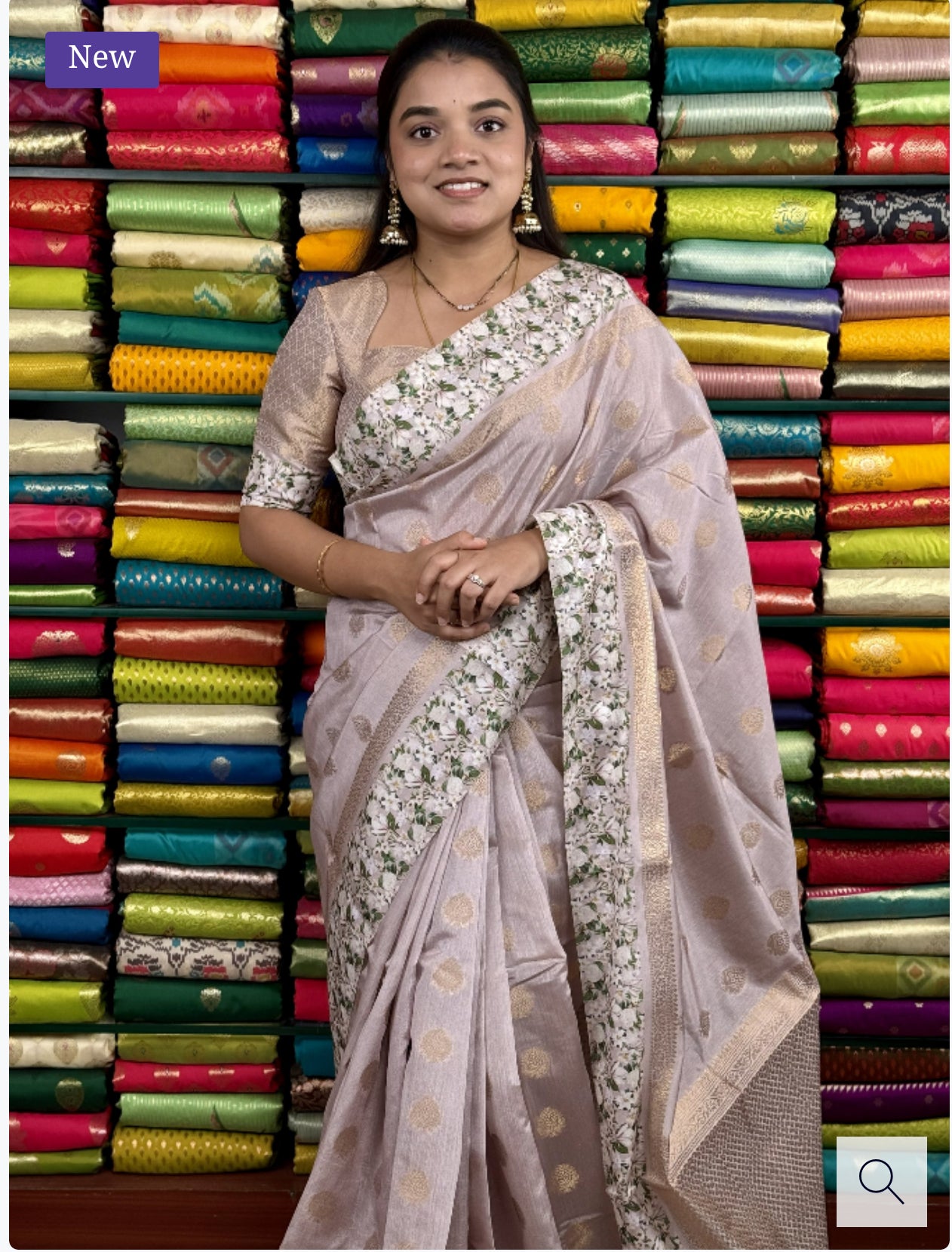 SOFT JUTE SILK FLORAL BORDER LIGHT WHEAT PINK SAREE