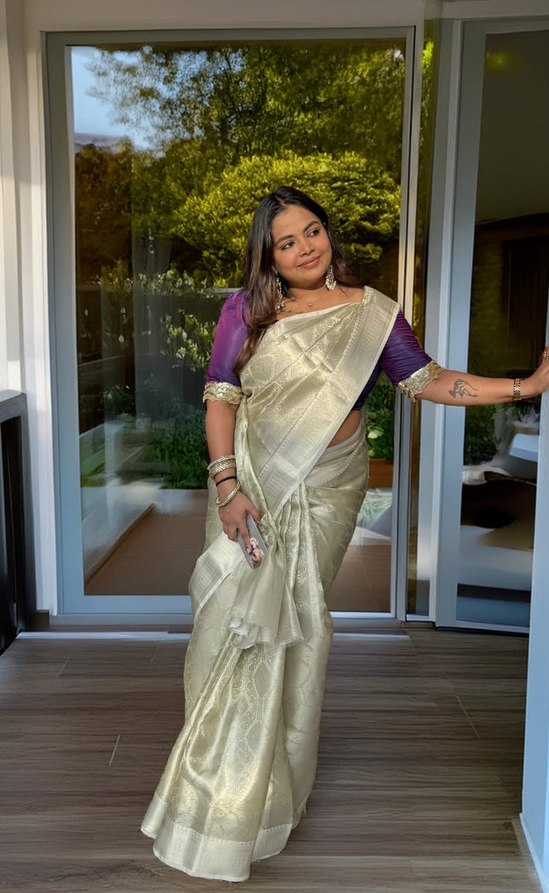 FANCY BANARASI TISSUE SILK SAREES - CREAM