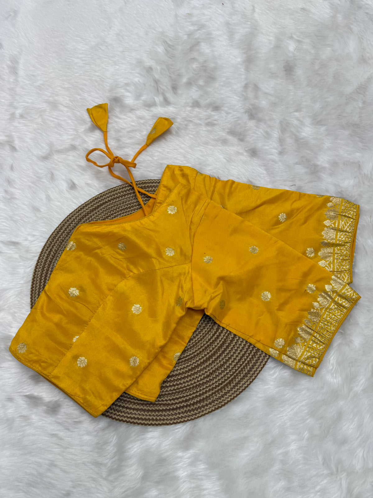 DESIGNER BUTTA WORK READYMADE BLOUSE - BURN YELLOW