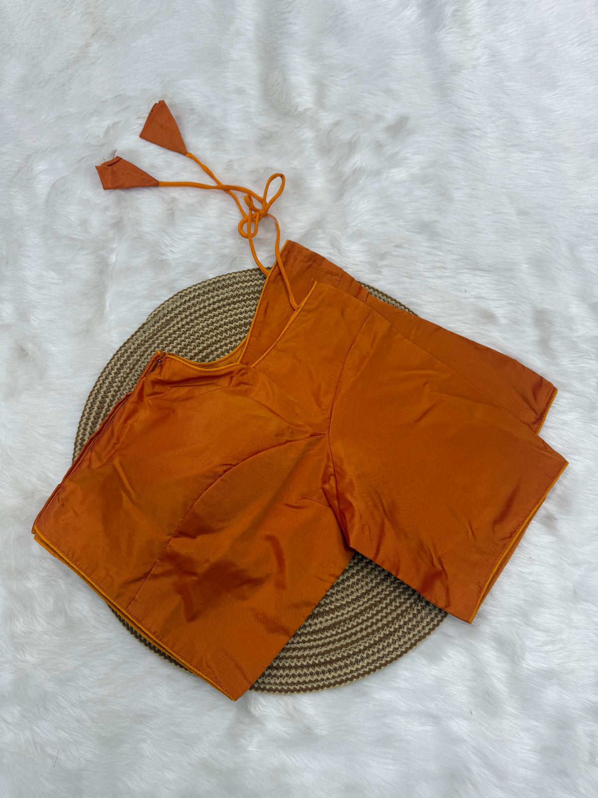 PLAIN SILK READY TO WEAR SAREE BLOUSE - ORANGE