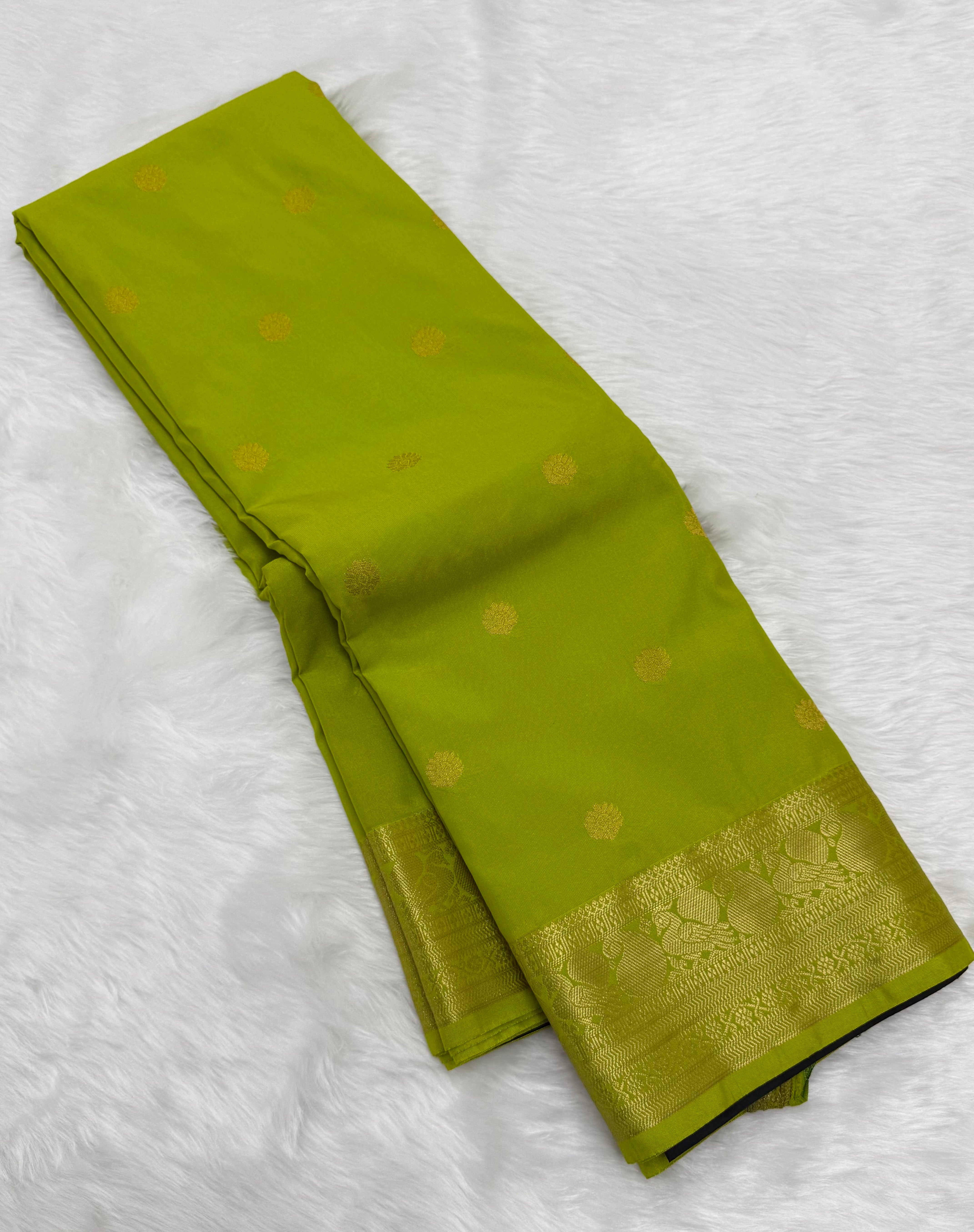 PREMIUM SEMI KANCHI SILK SAREE - YELLOW GREEN