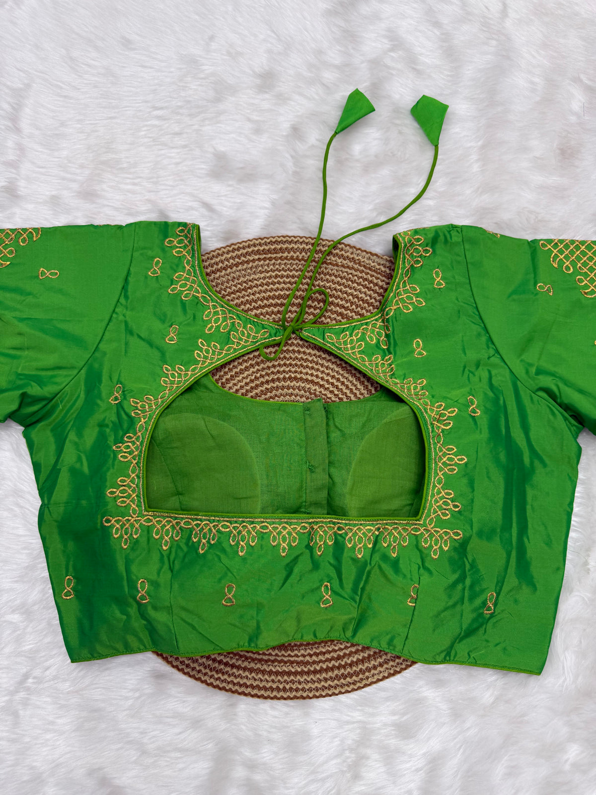 BRIDAL AARI WORK READY TO WEAR SAREE BLOUSE - KELLY GREEN