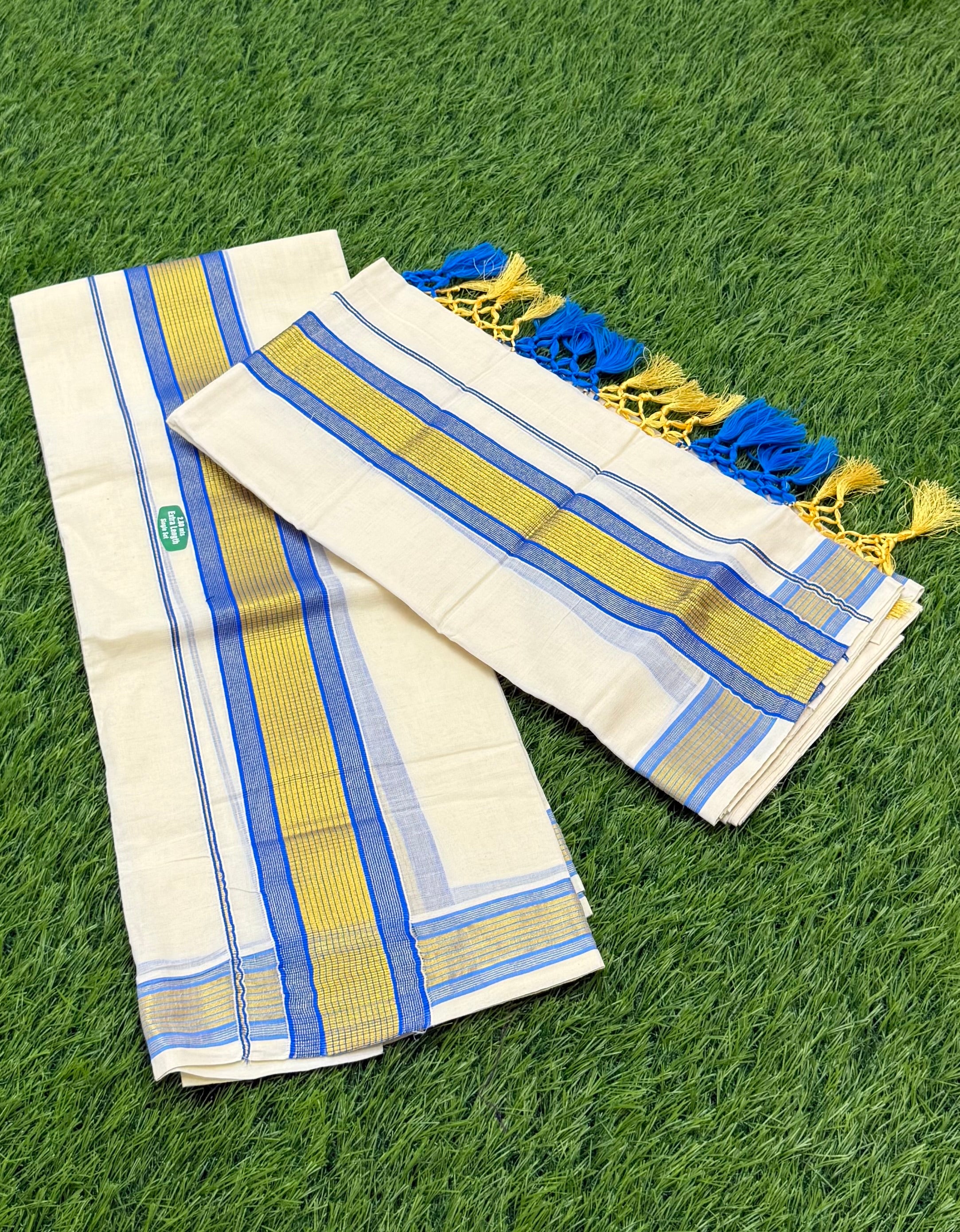 KASAVU COTTON STRIPE PATTERN SINGLE SET MUNDU (MUNDUM NERIYATHUM) - 2 X 2.80 MTRS - (OFF WHITE)