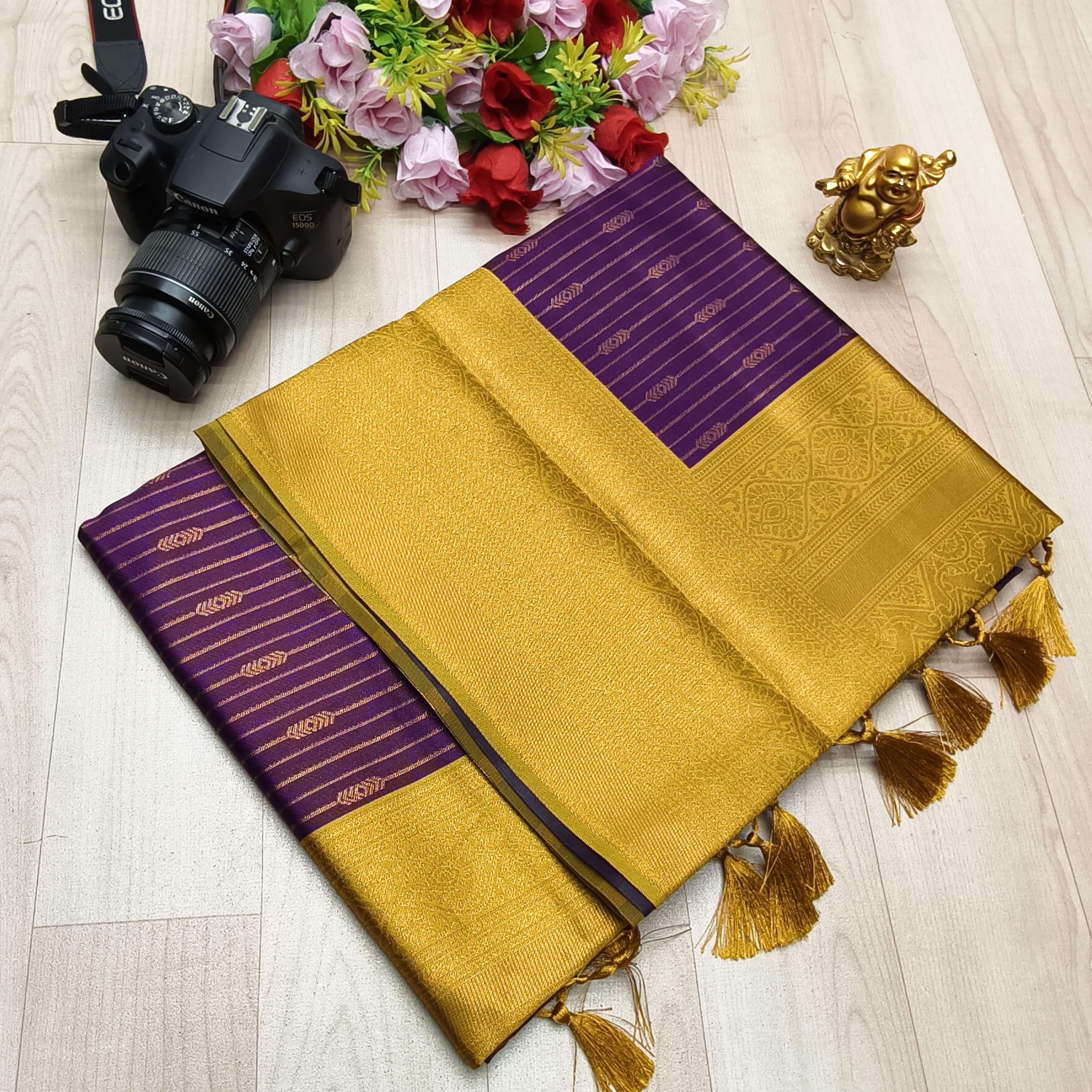 VAIRA OOSI NEON SILK SAREE - BRIGHT PURPLE
