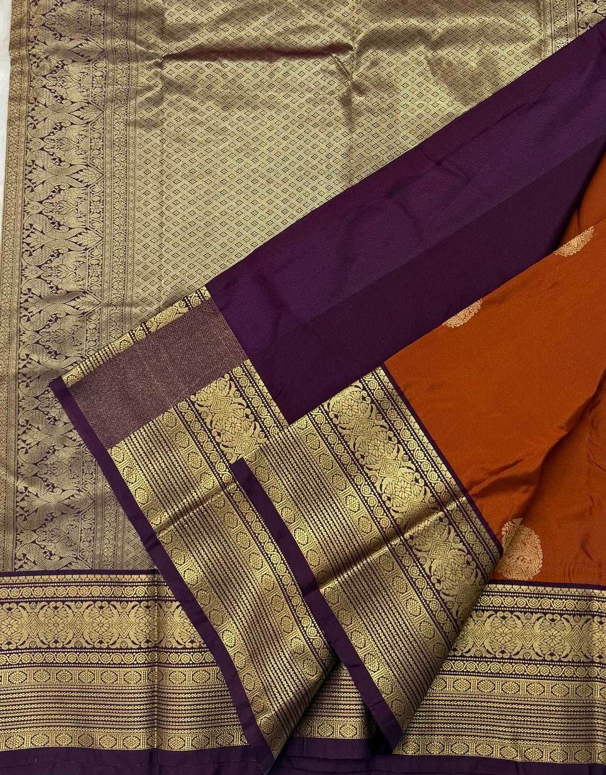 PREMIUM SEMI KANCHI SILK SAREE - RUST ORANGE